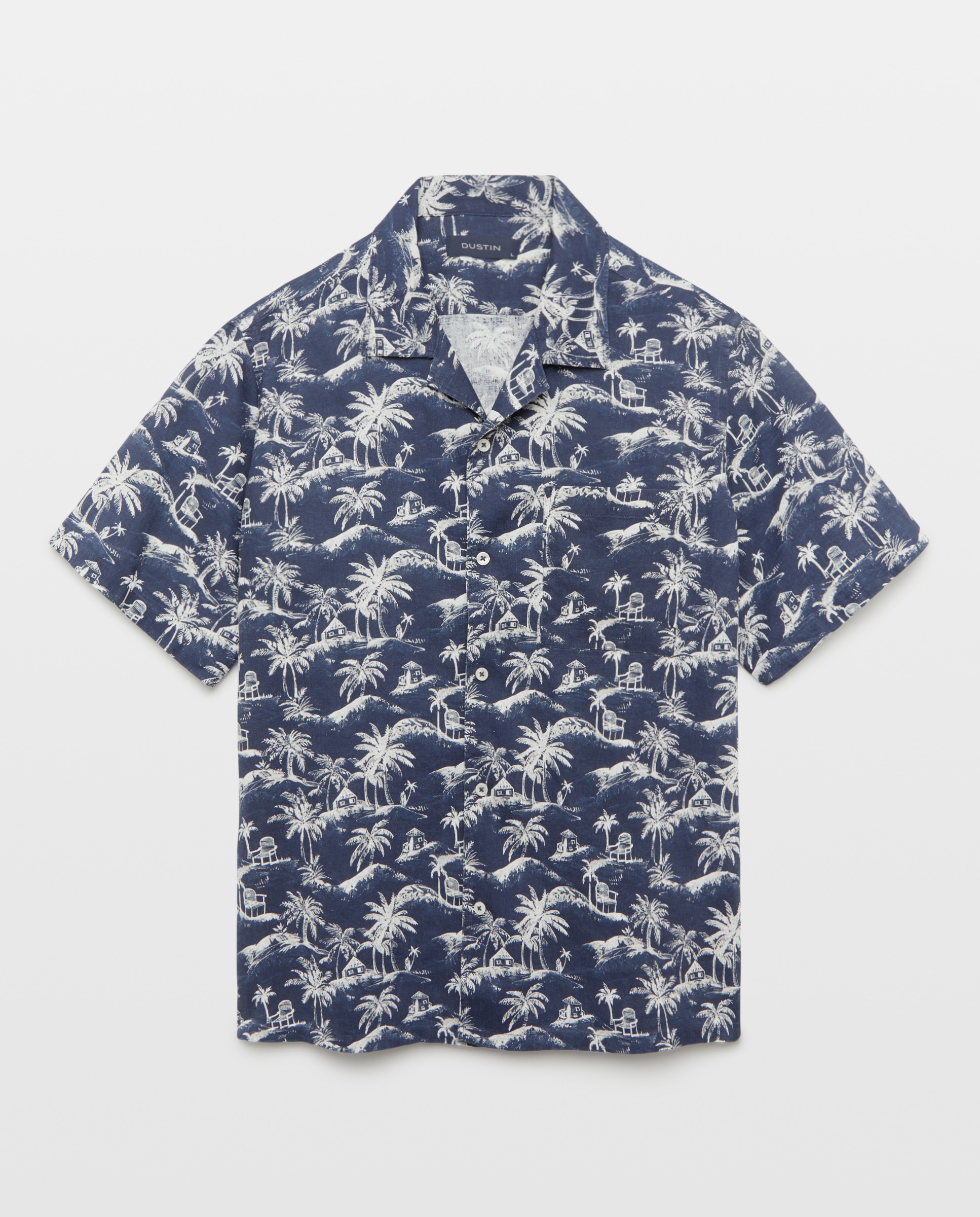 Camisa Classic Fit com Estampado de Palmeiras, Manga Curta e Colarinho Bowling Azul-5