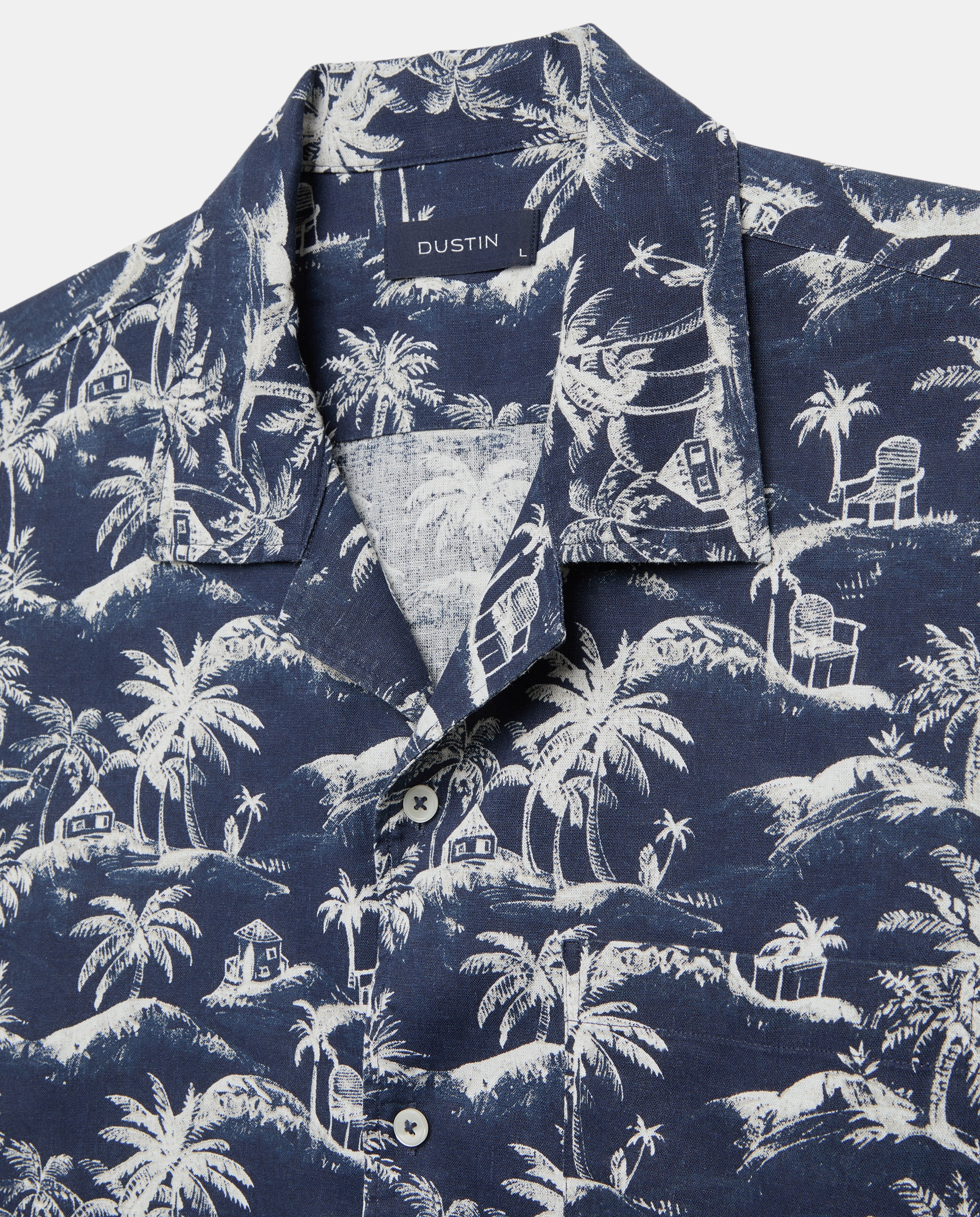 Camisa Classic Fit com Estampado de Palmeiras, Manga Curta e Colarinho Bowling Azul-6