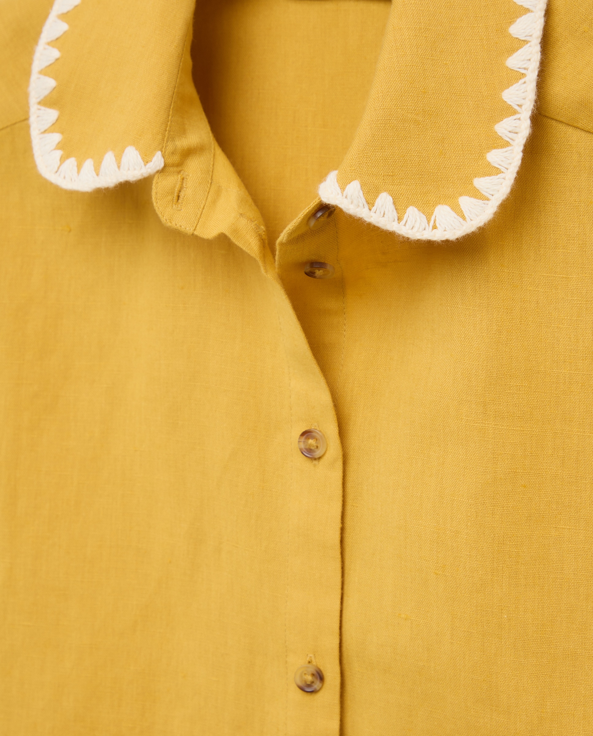 Camisa de Linho com Manga Curta 300 Amarelo-2