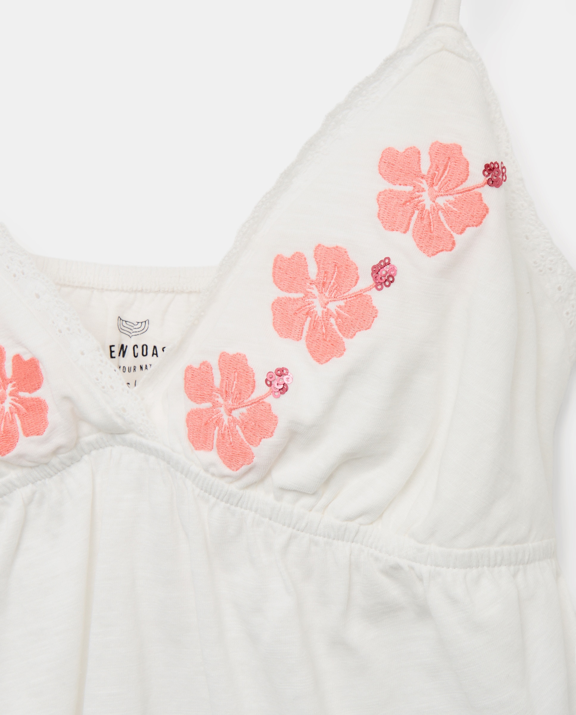 Imagen 5 de Top de mujer con tirantes bordados de flores - Green Coast - Blanco roto Blanco roto