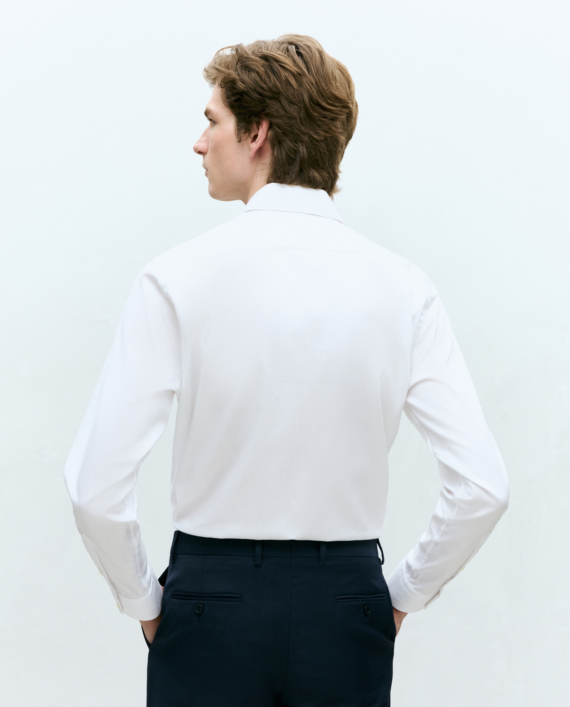 Camisa Formal Regular com Manga Comprida e Micro Padrão Espinha de Peixe - Branco Branco-3