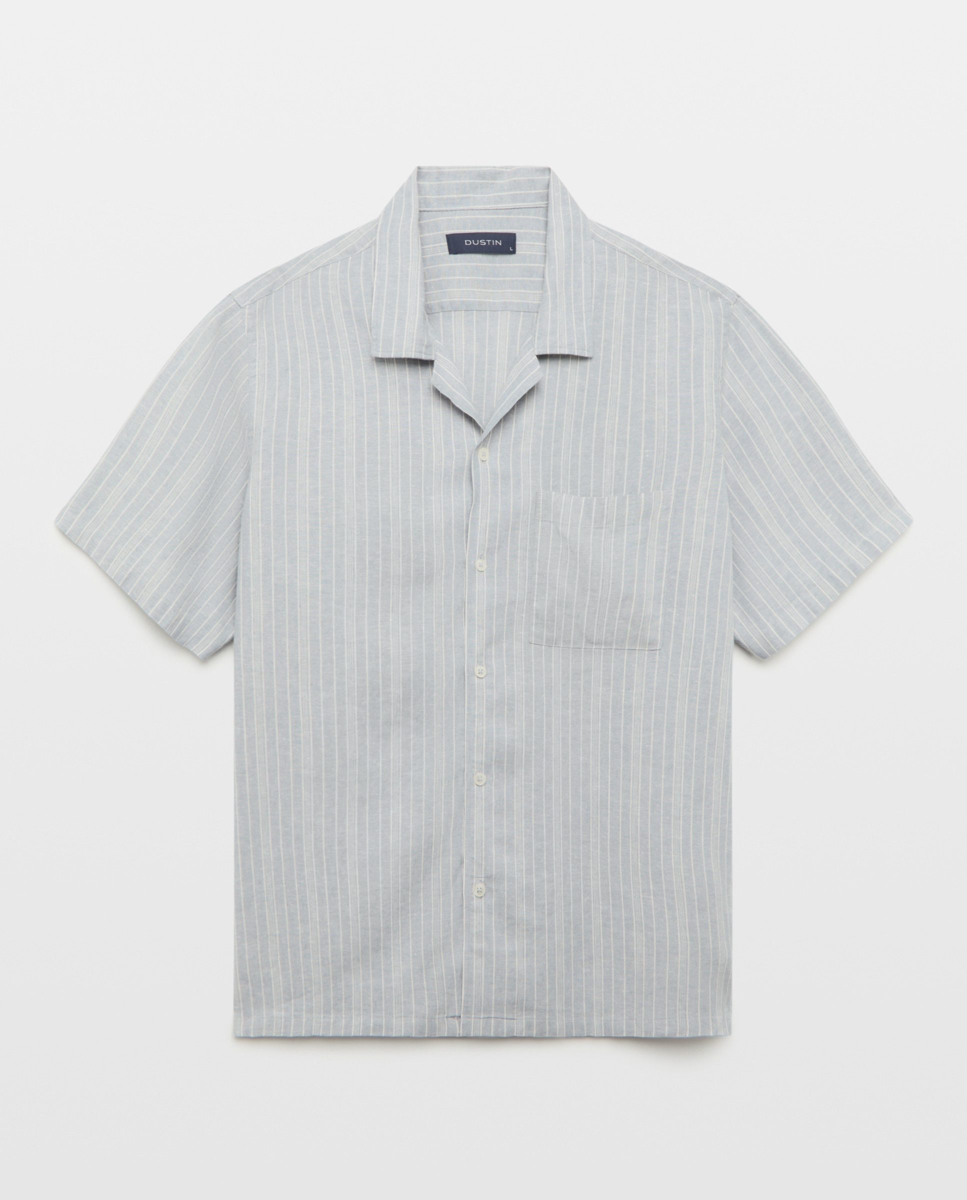 Camisa de Colarinho Bowling às Riscas Classic Fit com Manga Curta Anil-4