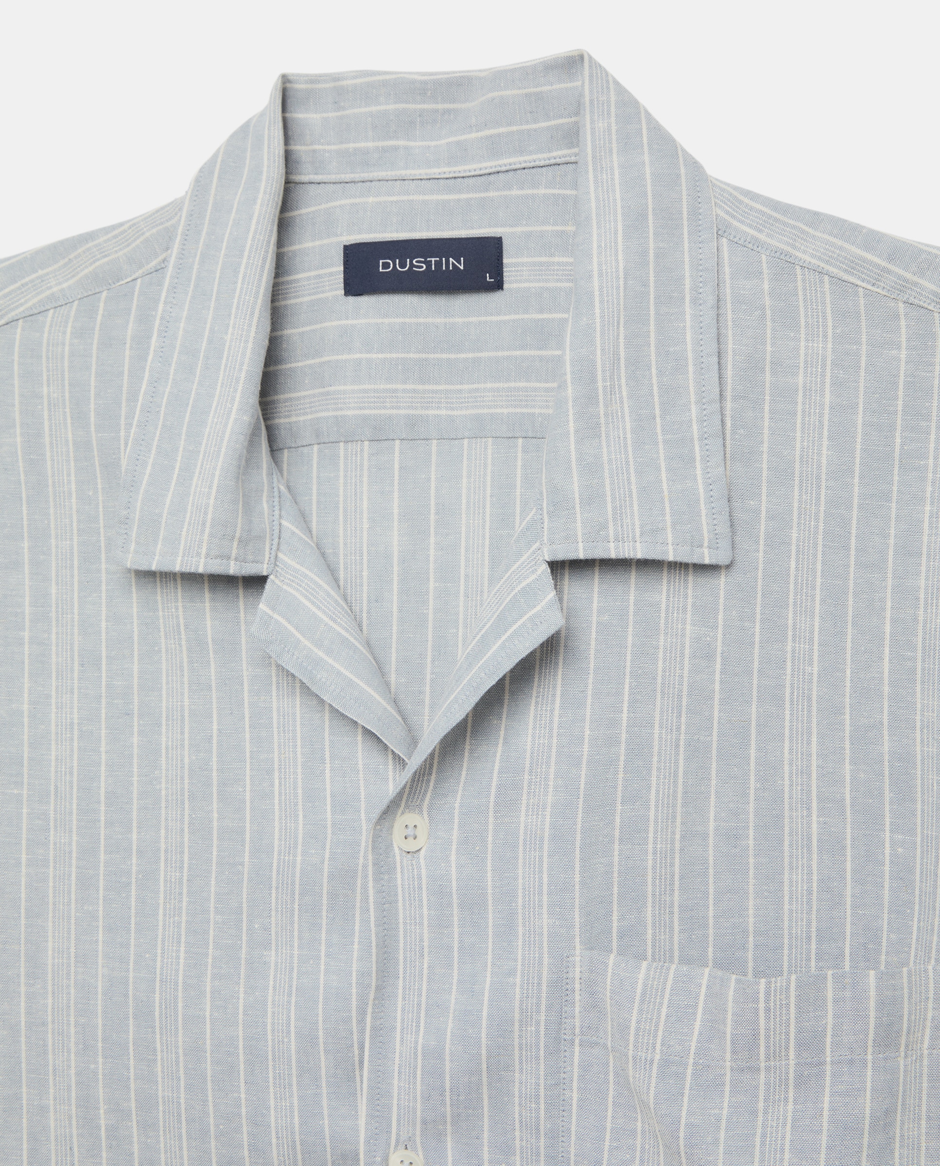 Camisa de Colarinho Bowling às Riscas Classic Fit com Manga Curta Anil-5