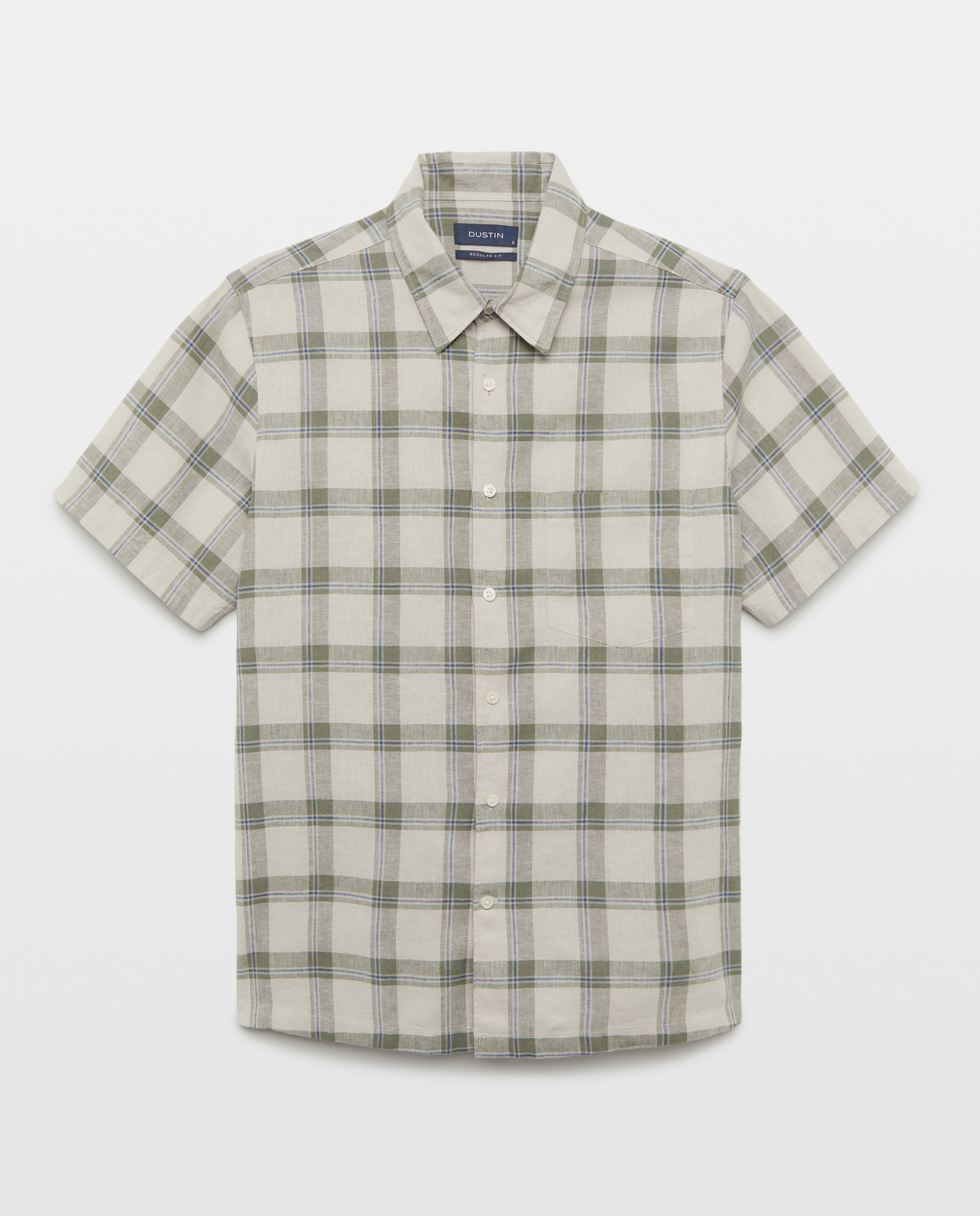 Camisa de Manga Curta Regular Fit em Linho e Algodão aos Quadrados Madrás Verde-claro-4
