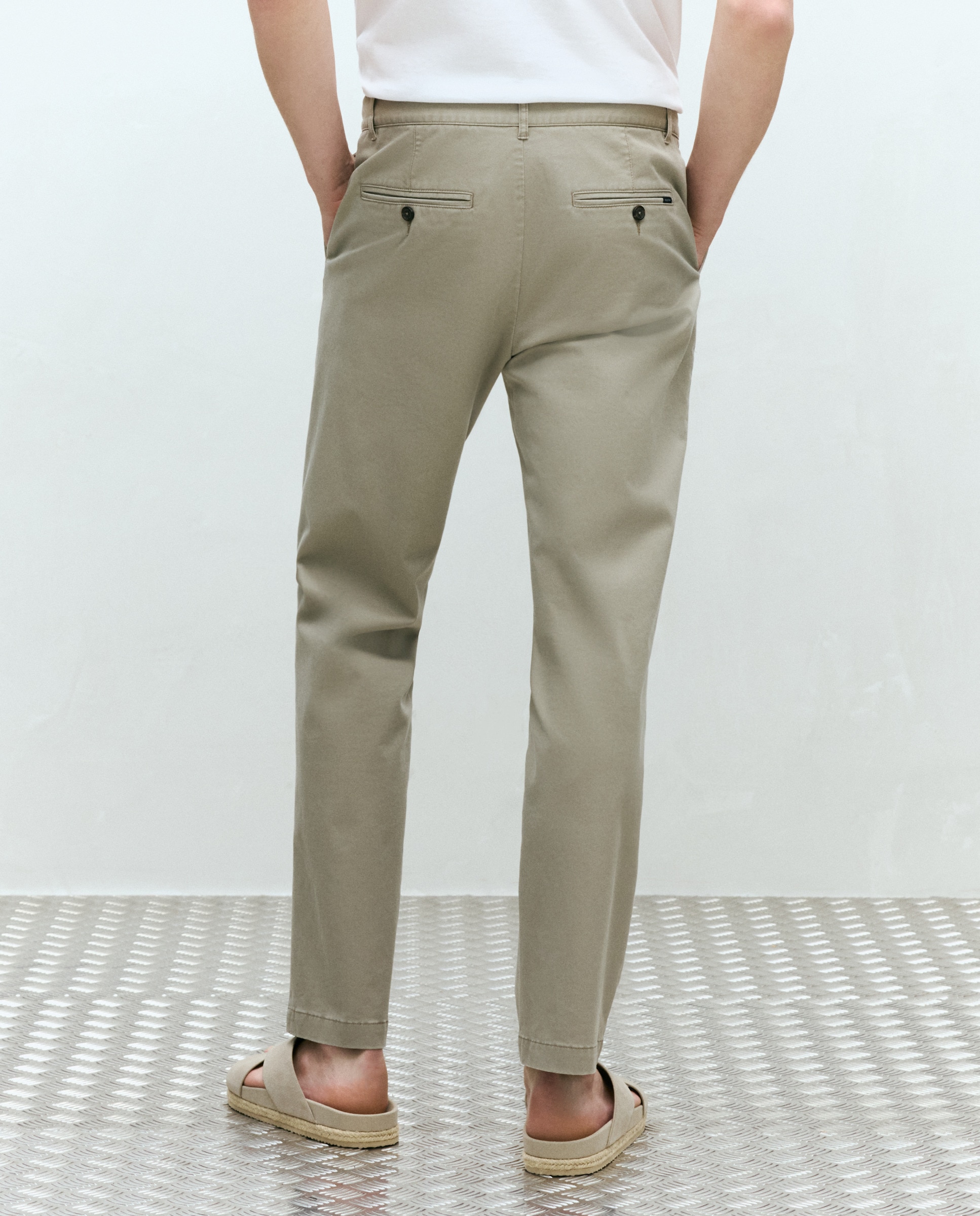 Calças Desportivas Regular em Algodão Elastómero Castanho-claro-3