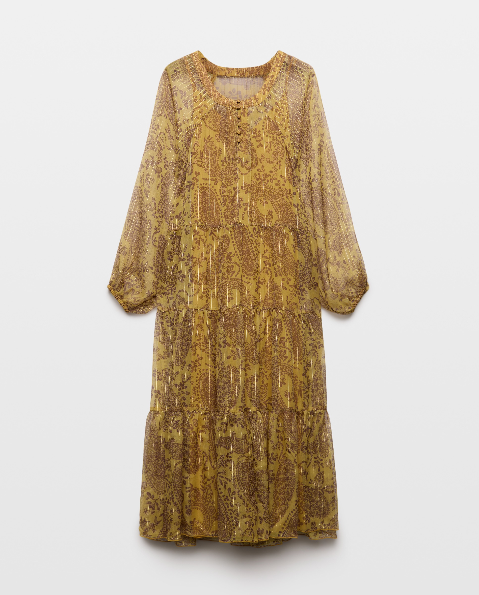 Vestido Estampado Comprido Amarelo-5