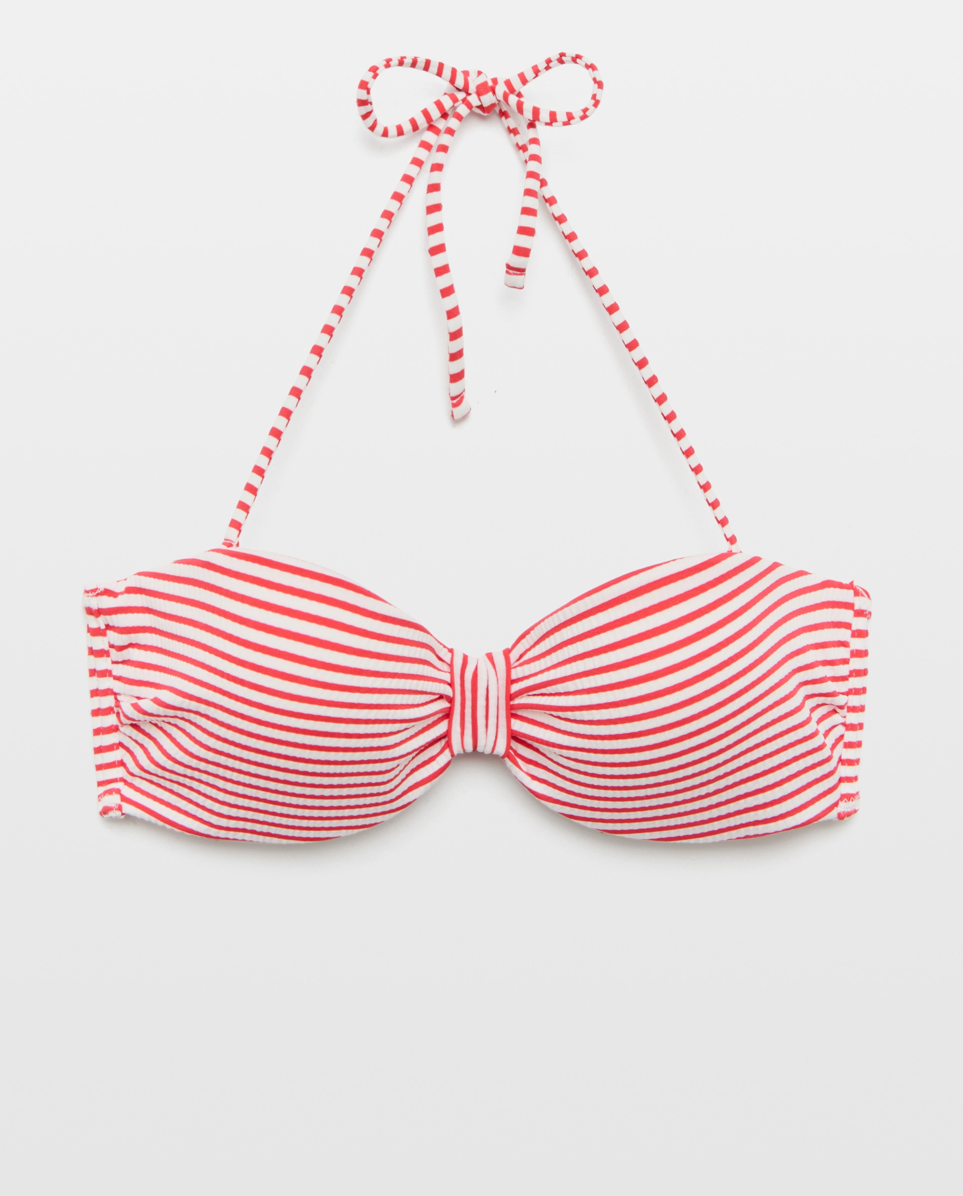 Top de Biquíni com Textura e às Riscas 600 Vermelho-4