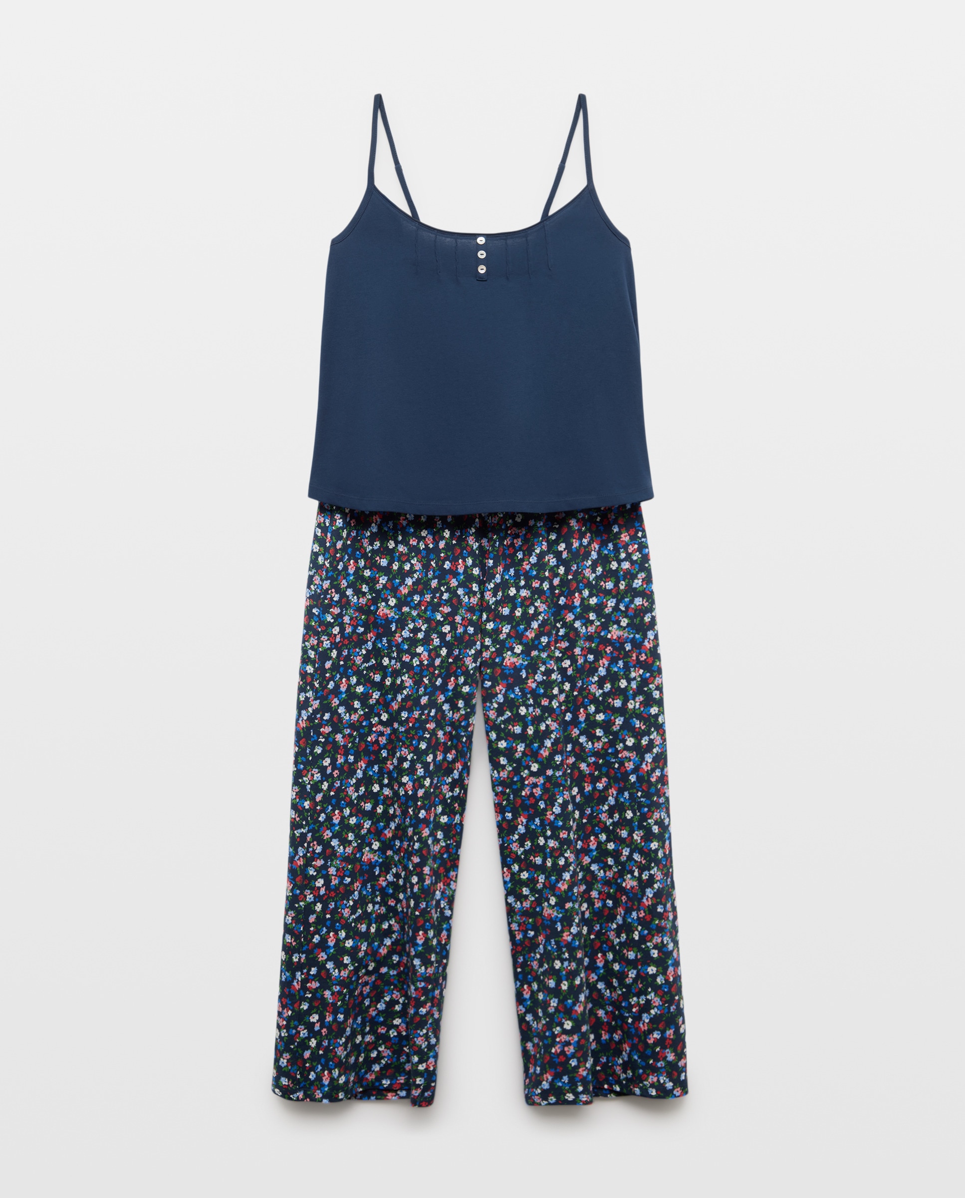 Pijama de Alças de Algodão Azul-marinho-3