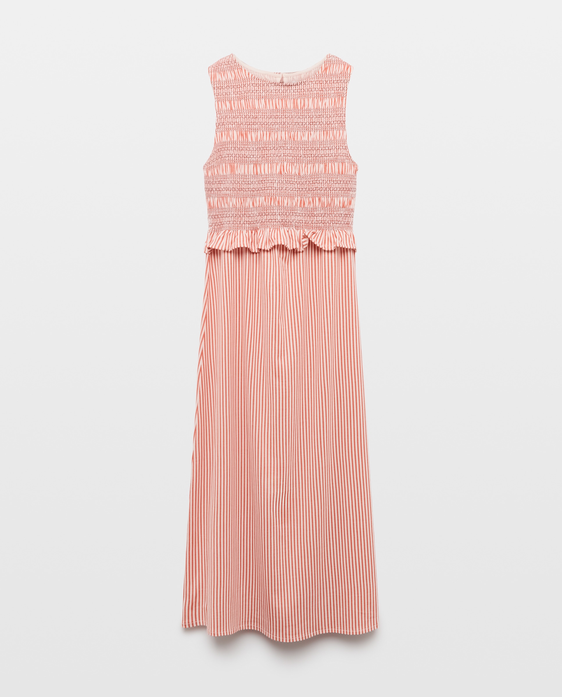 Vestido de mujer cuello caja sin mangas fruncido Rosa-4