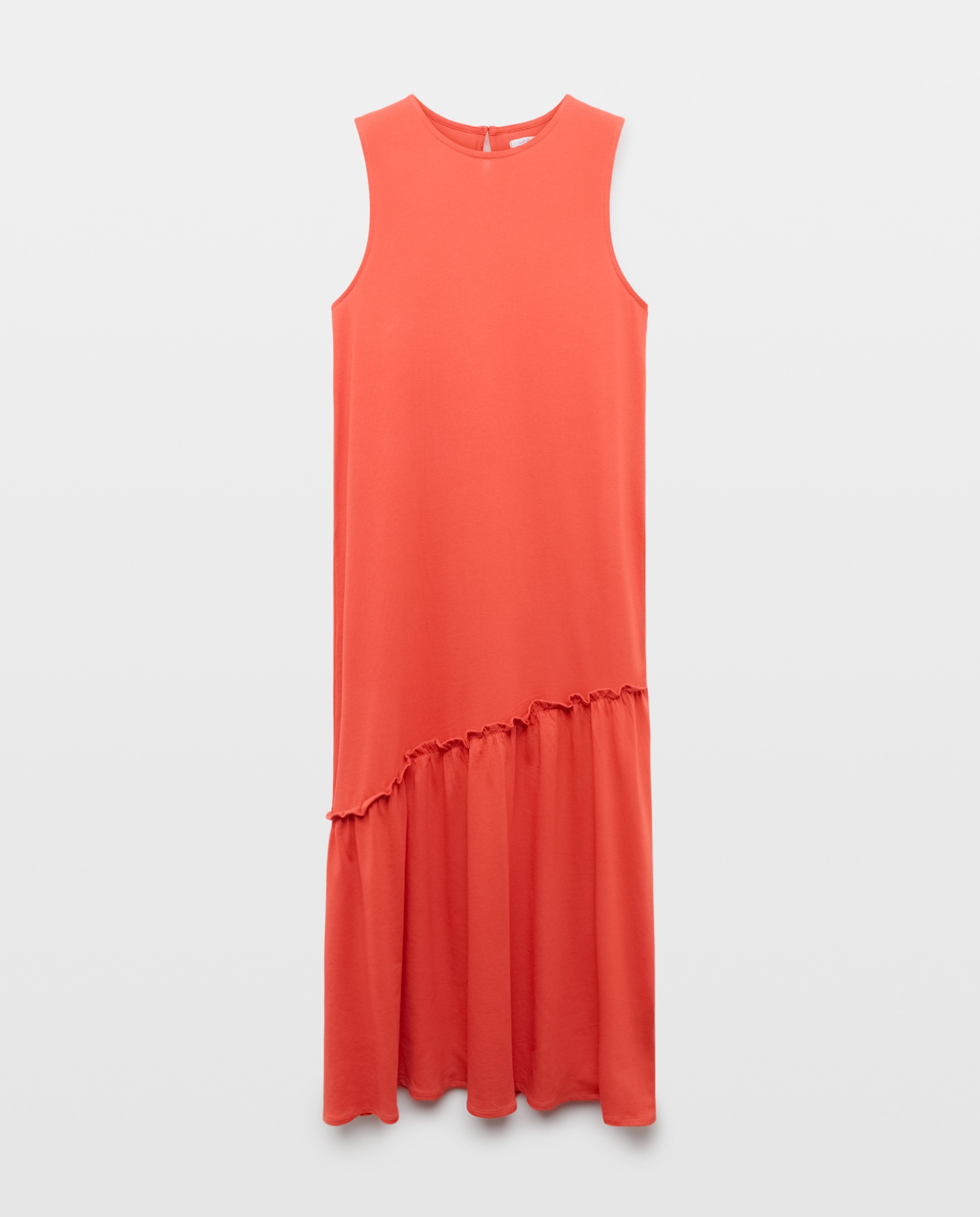 Vestido de mujer cuello caja corte diagonal liso 630 Coral-4