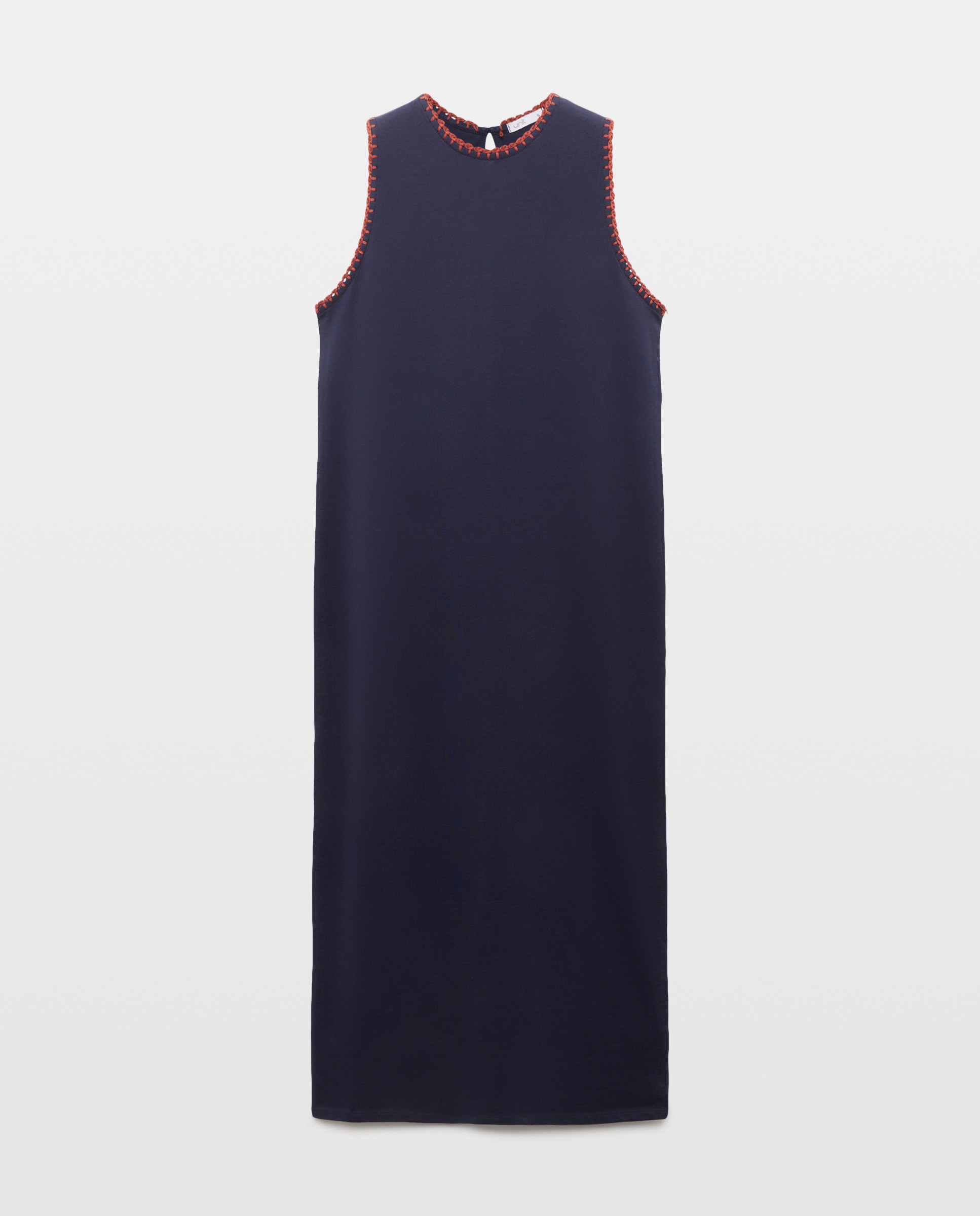 Vestido de mujer ribete bordado a contraste sin mangas Azul marino-4