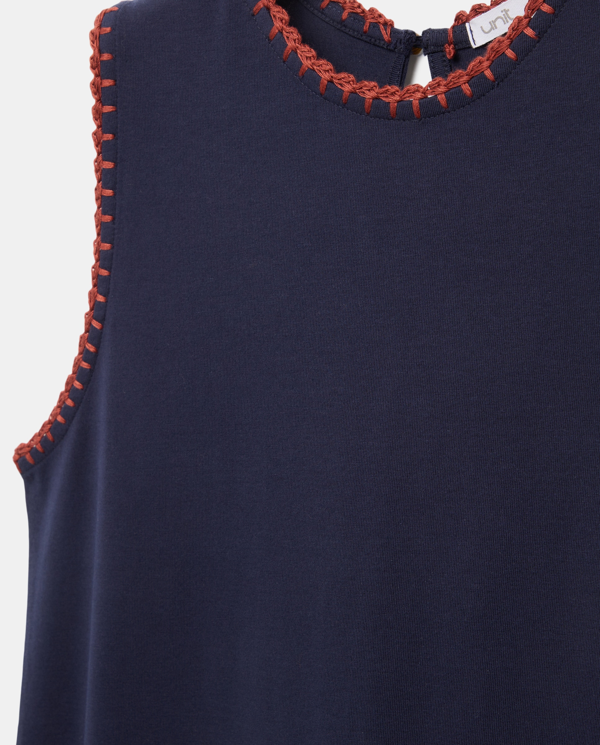 Vestido de mujer ribete bordado a contraste sin mangas Azul marino-5