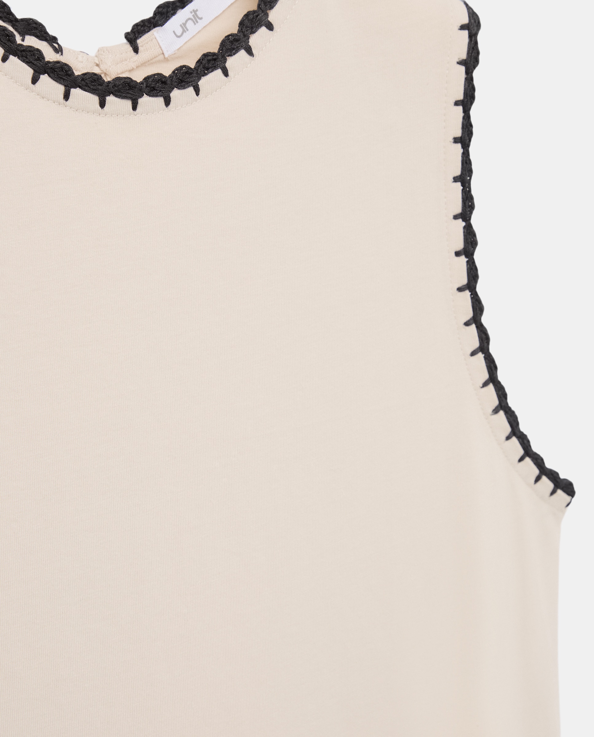 Vestido de mujer ribete bordado a contraste sin mangas Beige-5