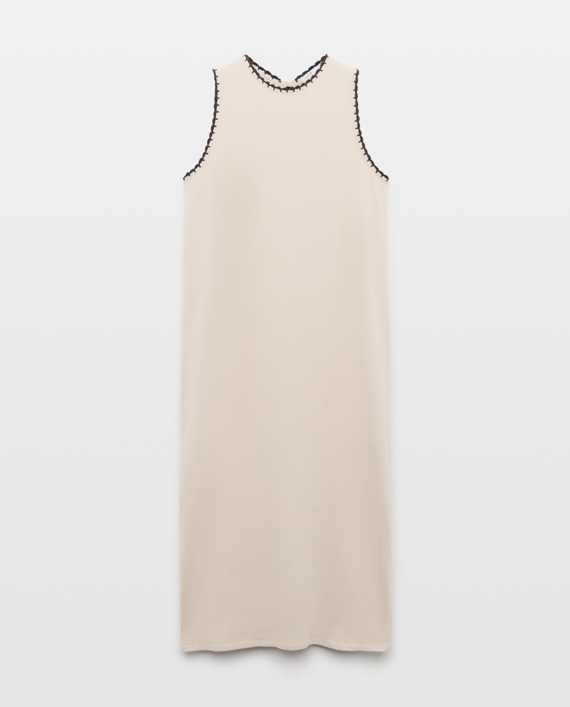 Vestido de mujer ribete bordado a contraste sin mangas Beige-4