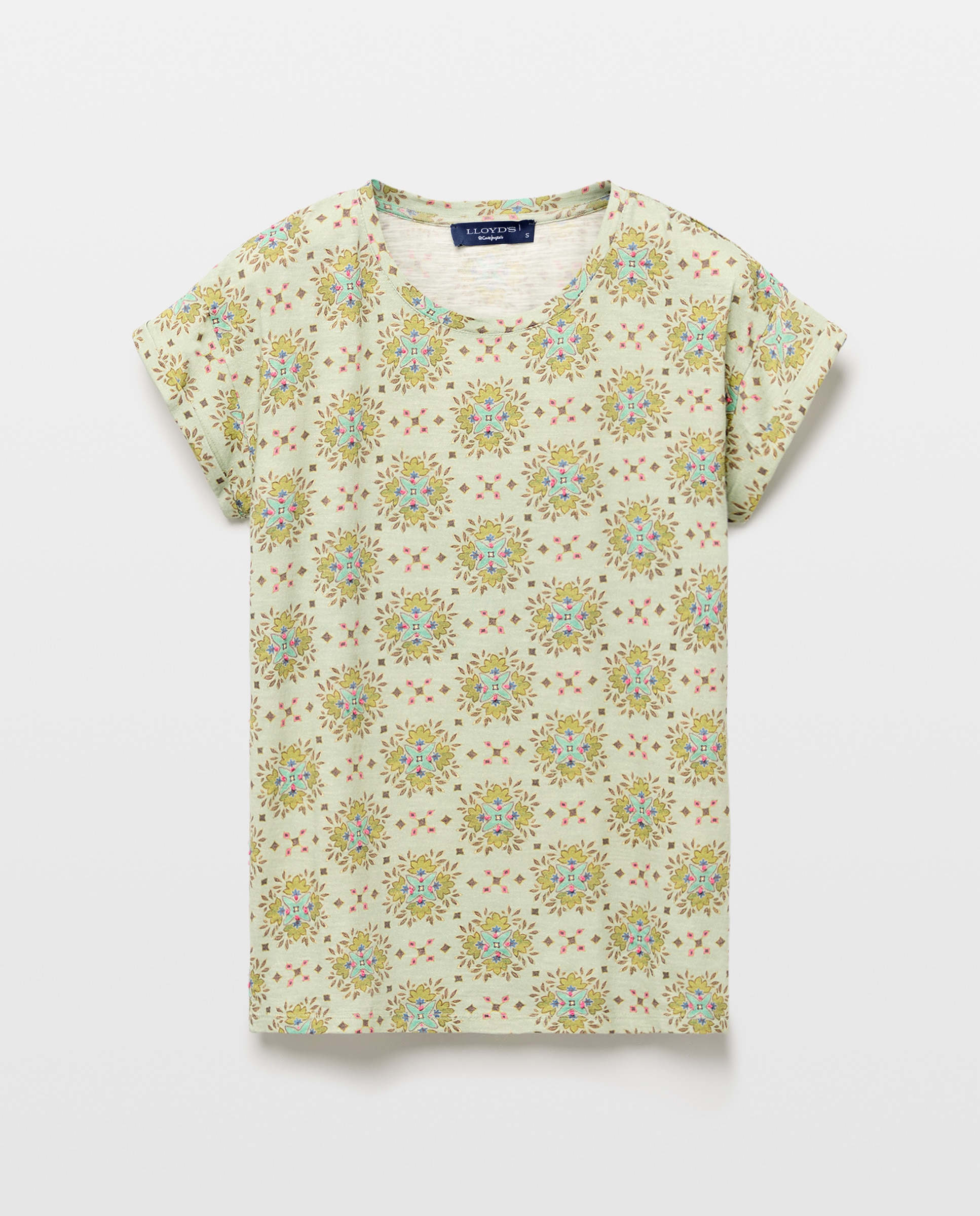 T-shirt de Manga Curta com Estampado Geométrico Verde-4