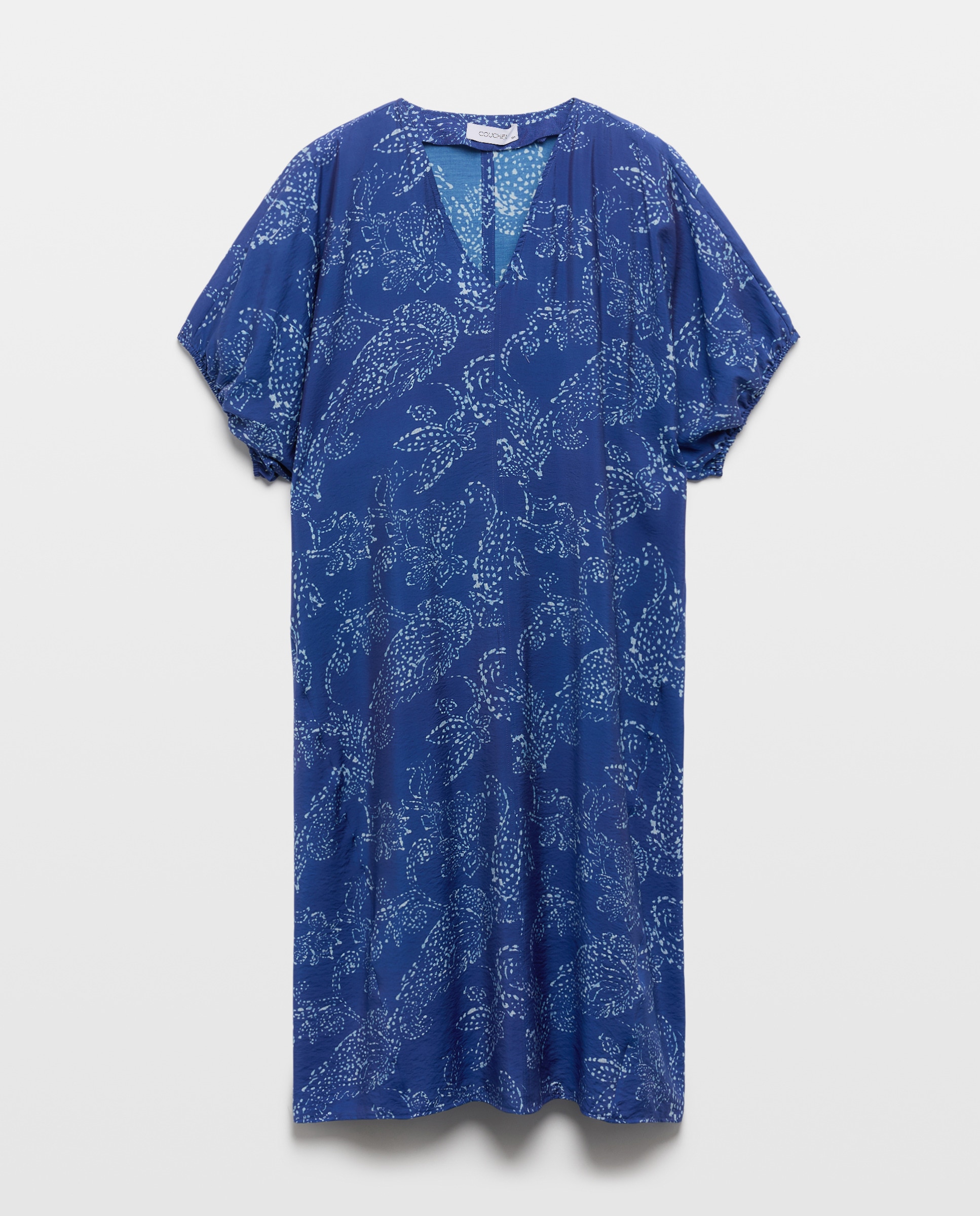 Vestido de Manga Curta com Estampado de Caxemira Azul-5