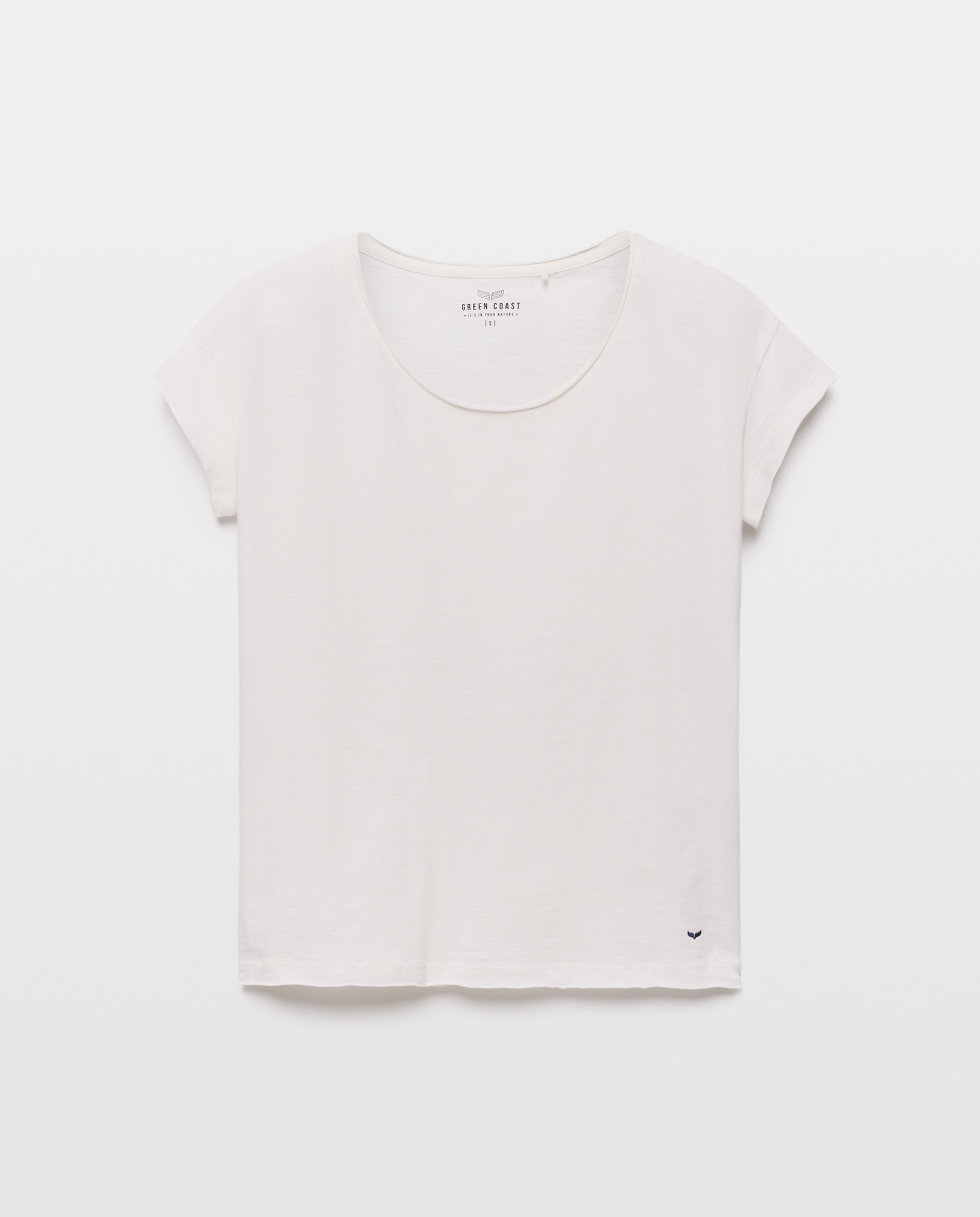 Camiseta de mujer con cuello olla lisa flame - Green Coast - Blanco roto Blanco roto-4