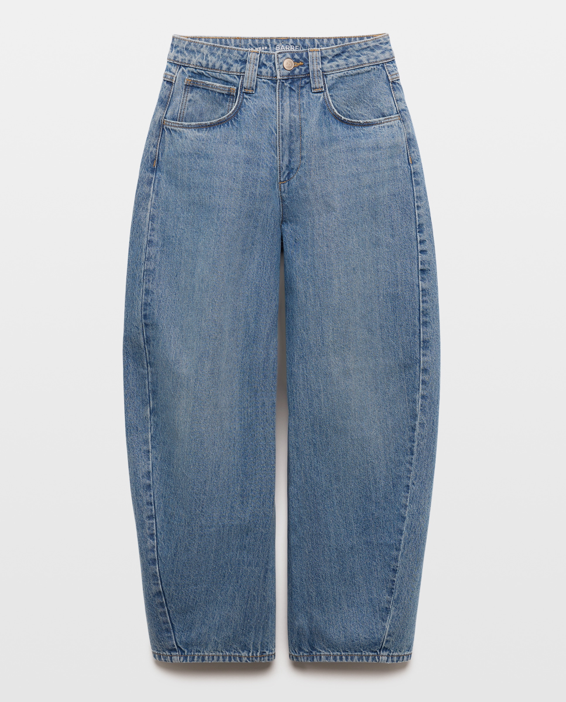 Jeans Barrel com Cintura Média Azul pálido-4