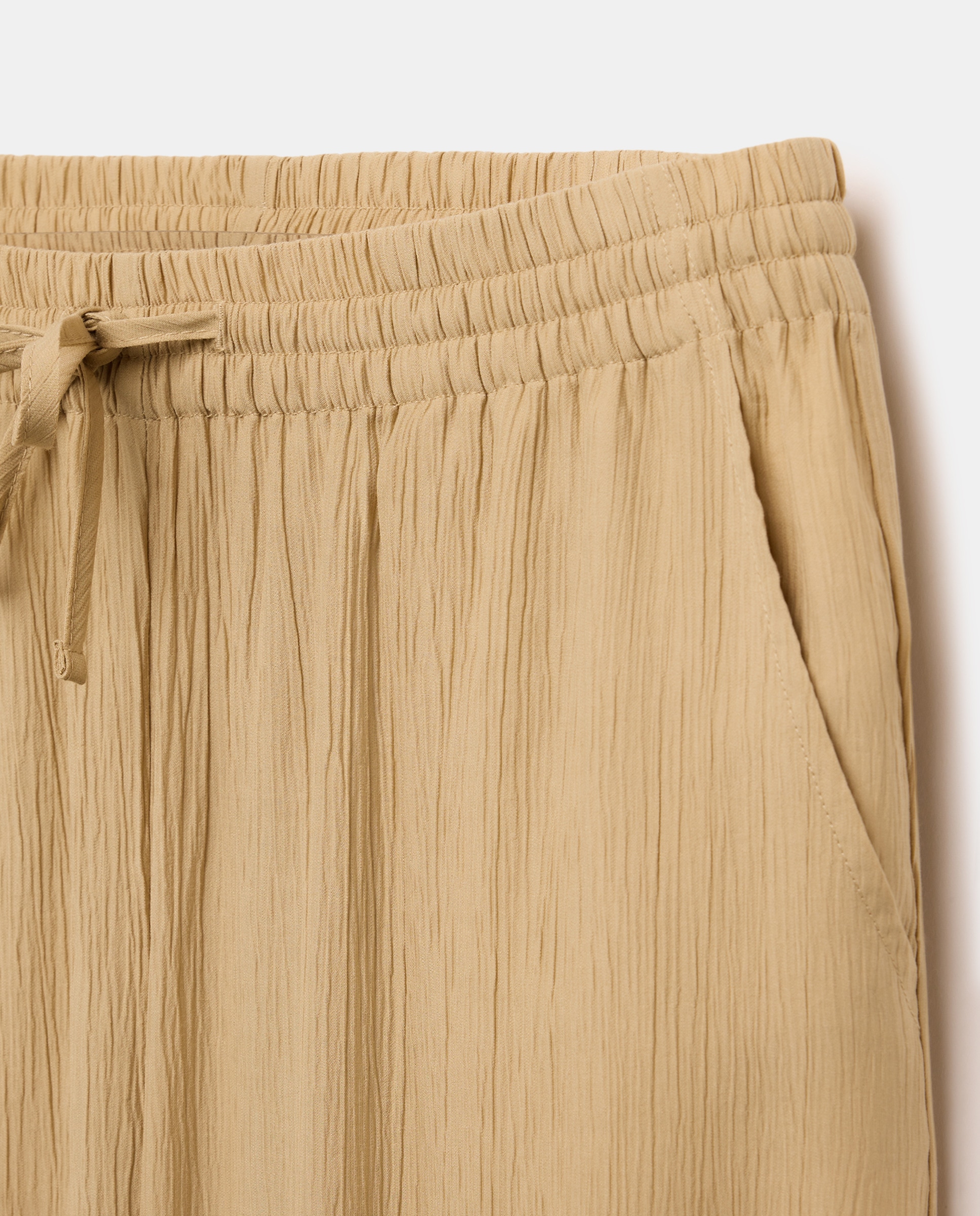 Calças Culotte Enrugadas Bege-5