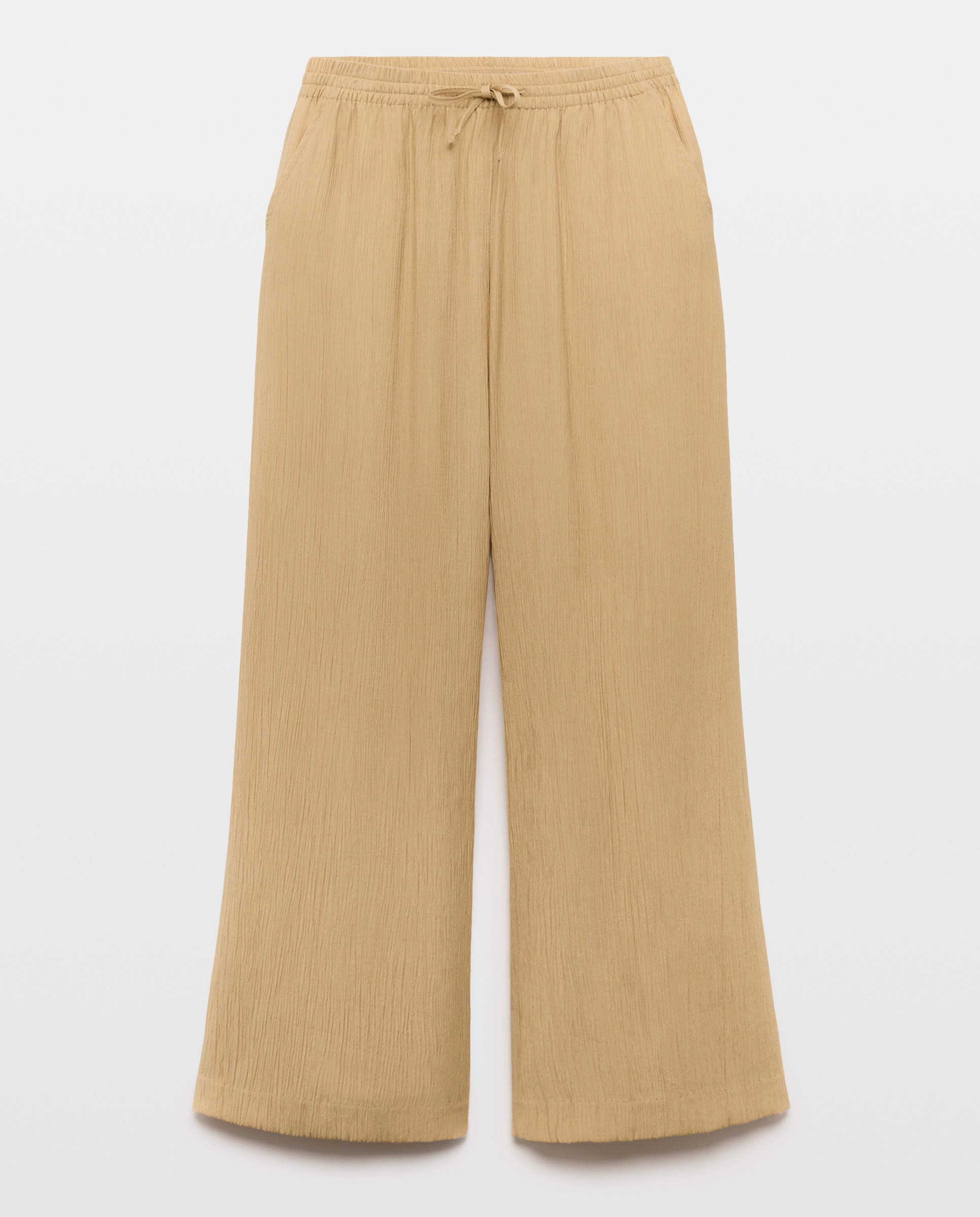 Calças Culotte Enrugadas Bege-4