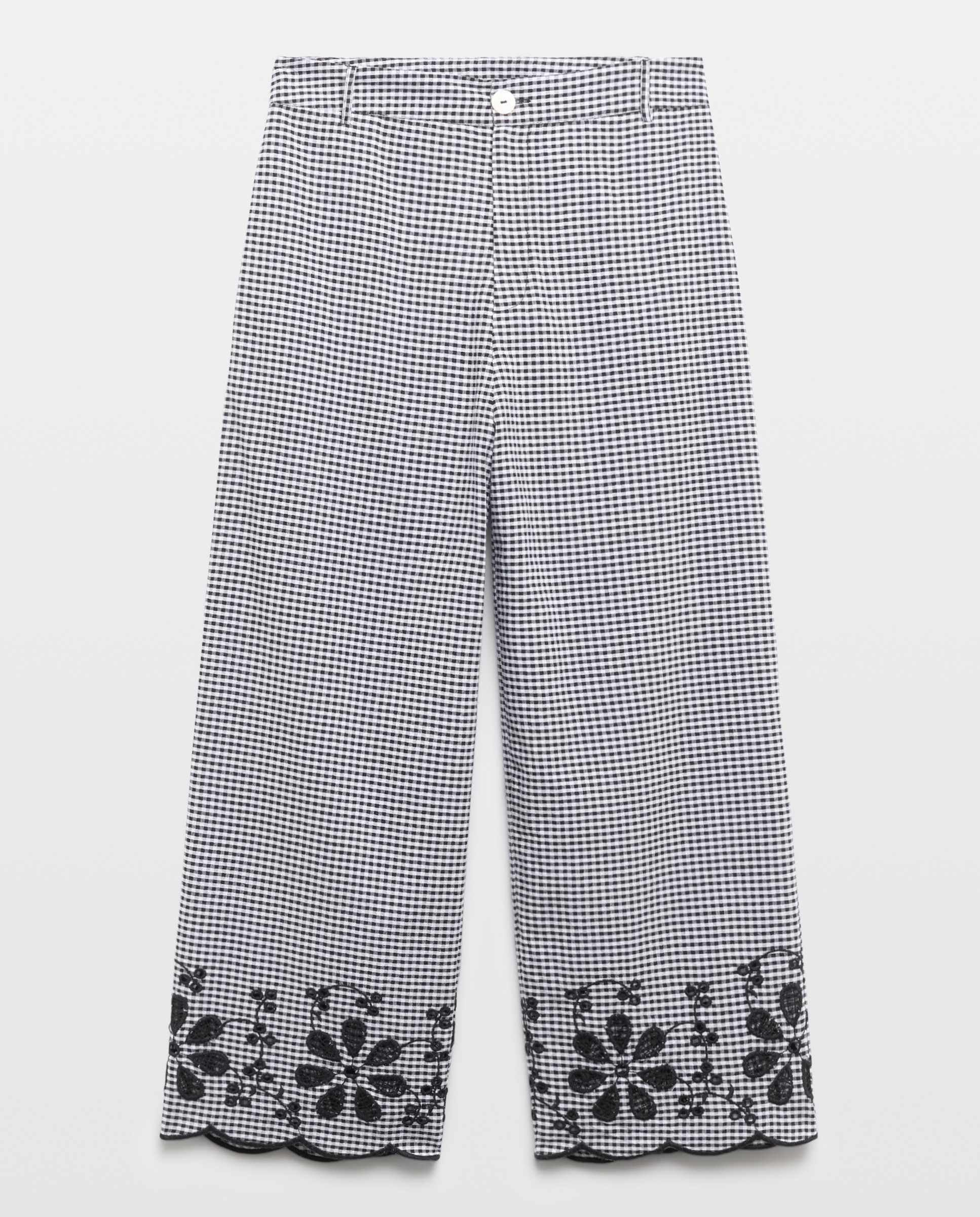Calças Tipo Culotte com Bainha Bordada Preto-4