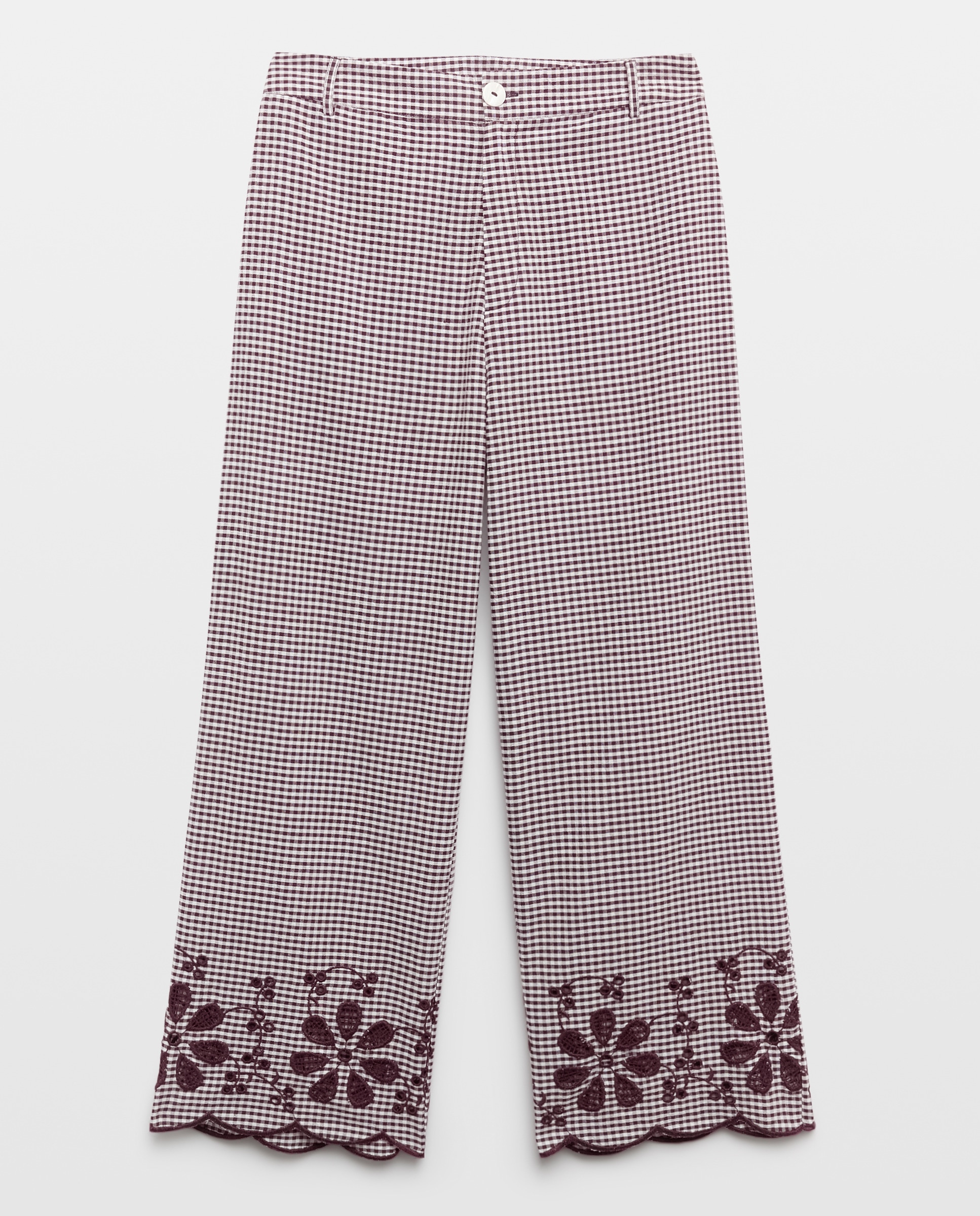 Calças Tipo Culotte com Bainha Bordada Vermelho-4