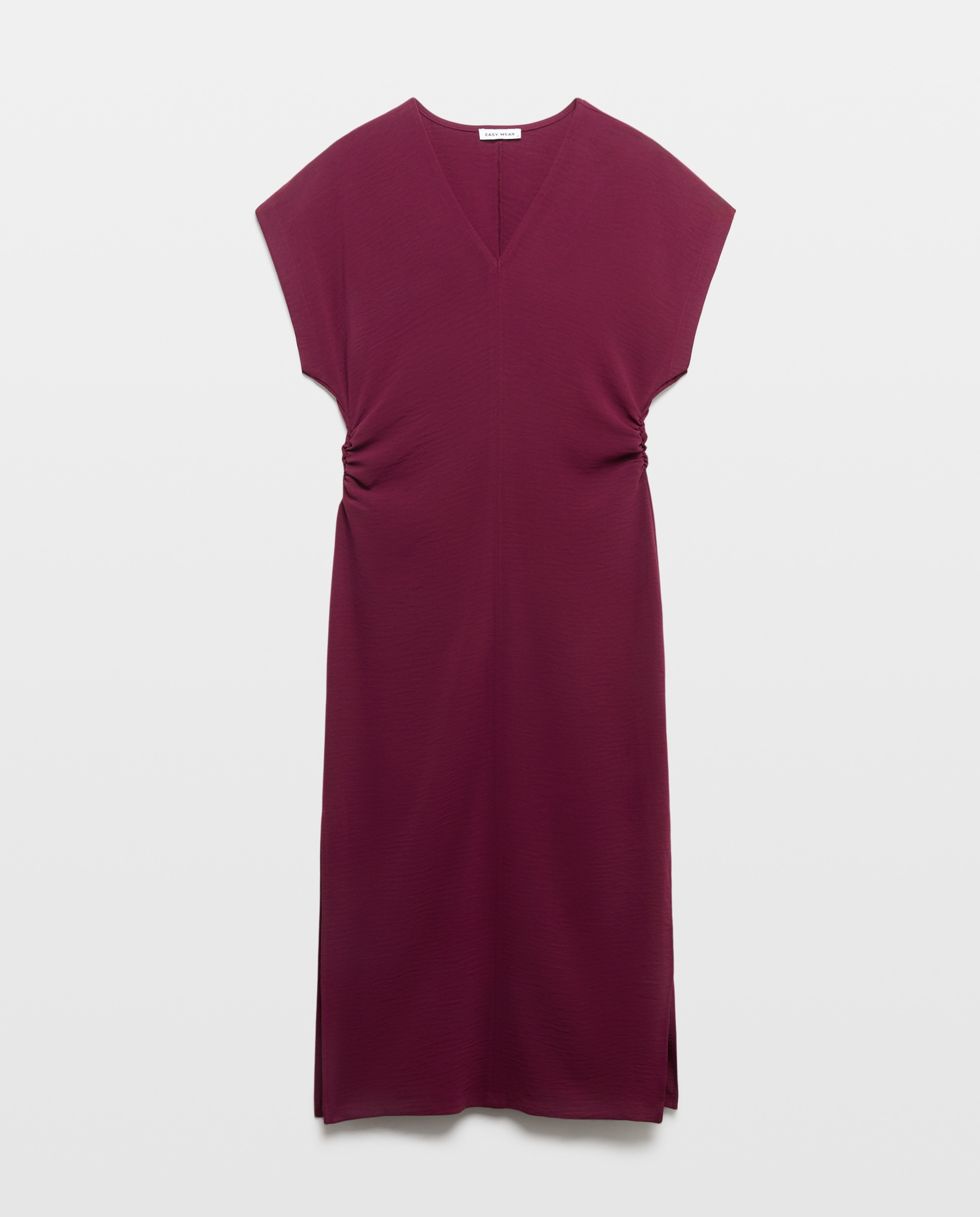 Vestido Midi Drapeado sem Mangas Bordeaux-4