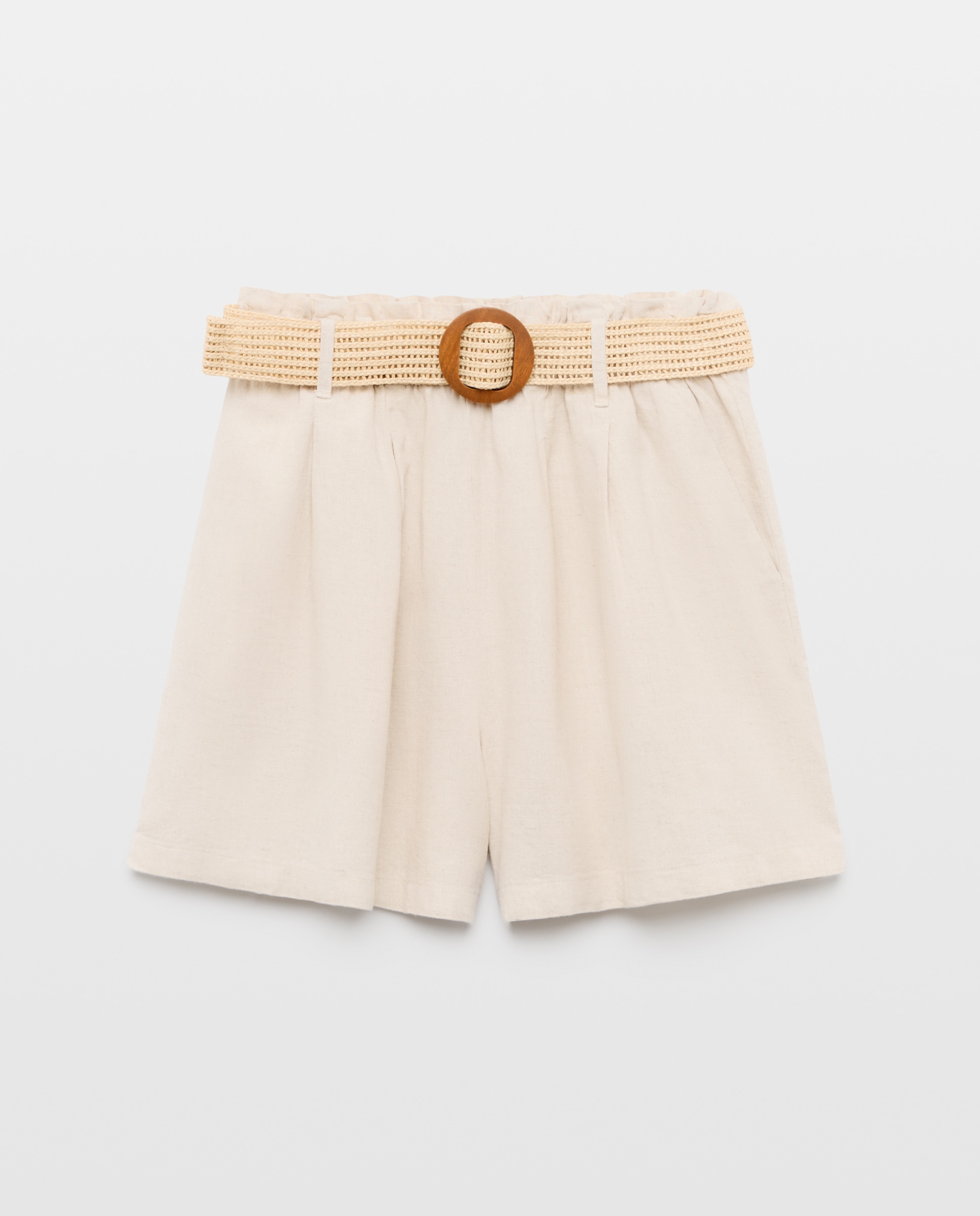 Bermudas de Linho com Cinto de Ráfia Bege-4