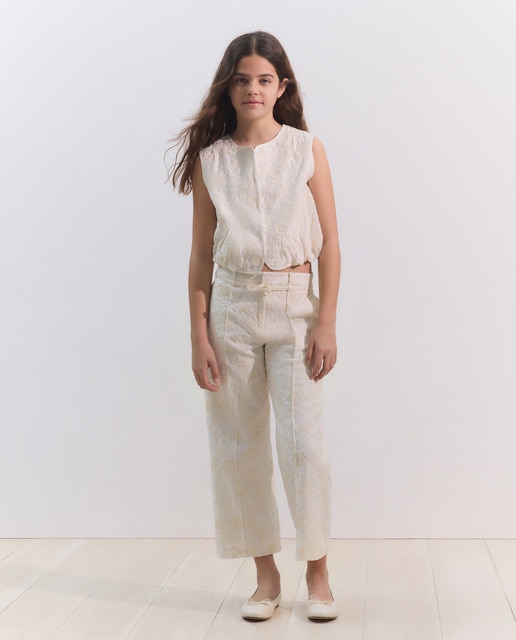 Imagem 0 de Calças Largas em Tecido Bordado no Tom