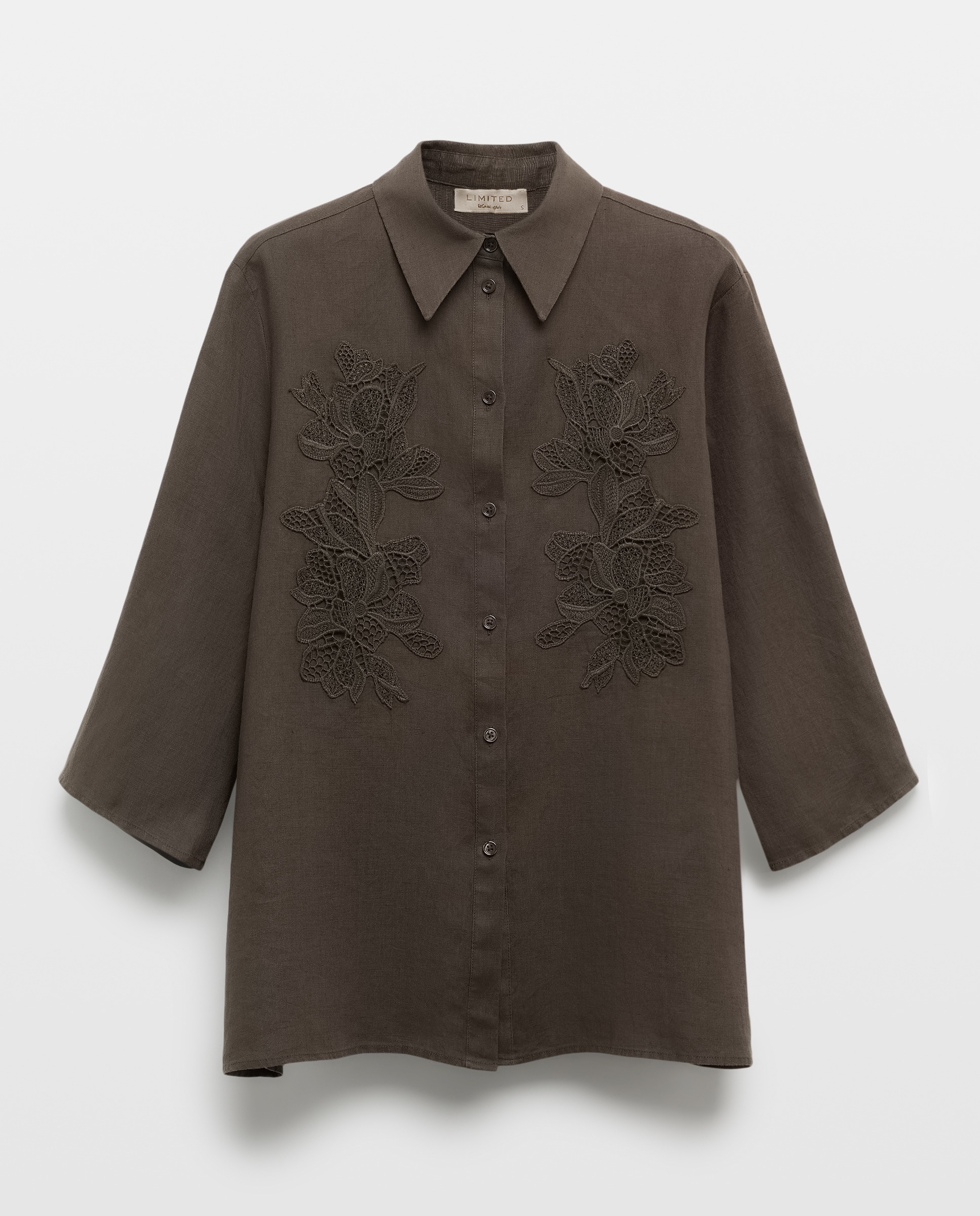 Blusa Lisa de Linho com Manga 3/4 520 Caqui-5