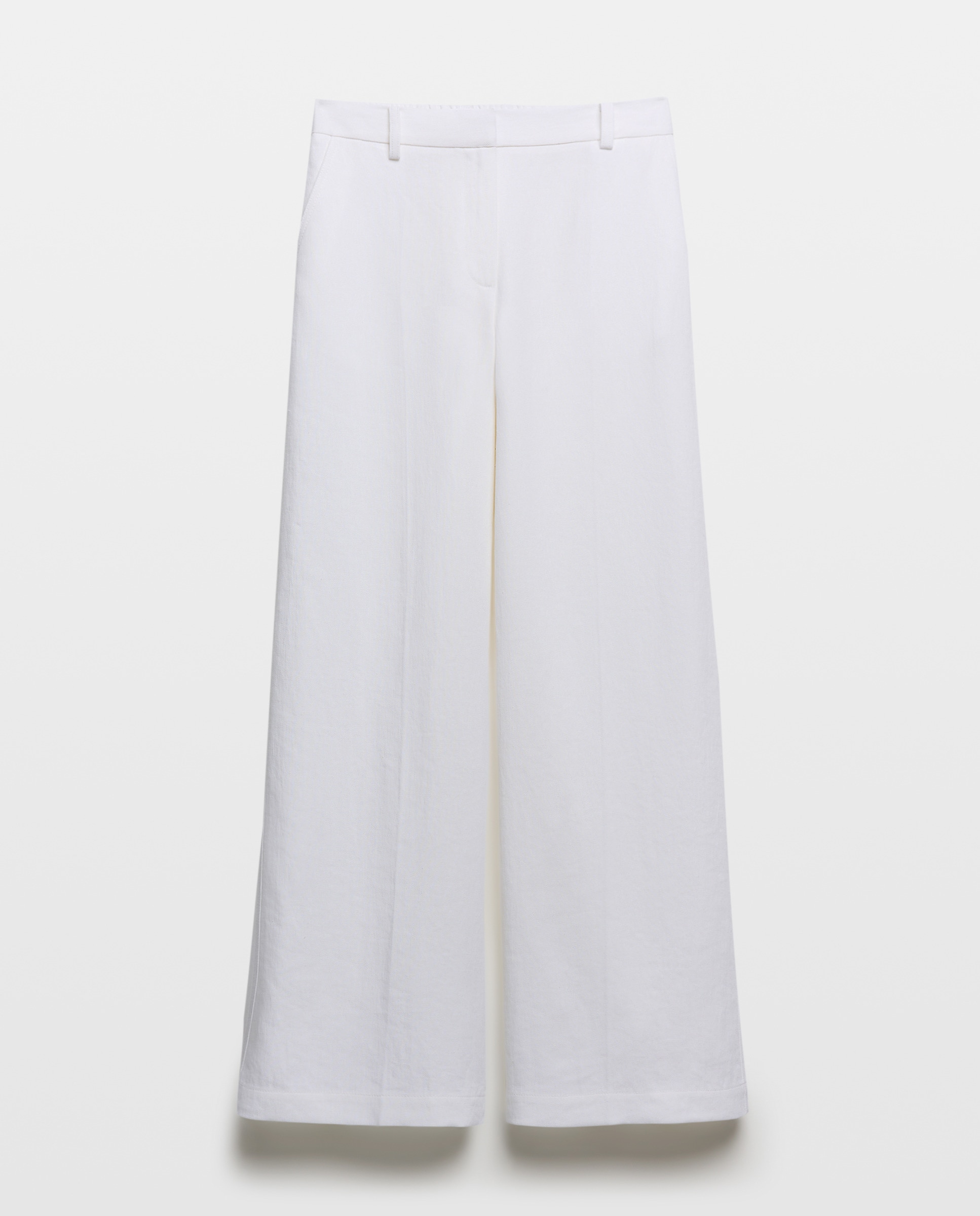 Calças Regular de Linho Branco-4