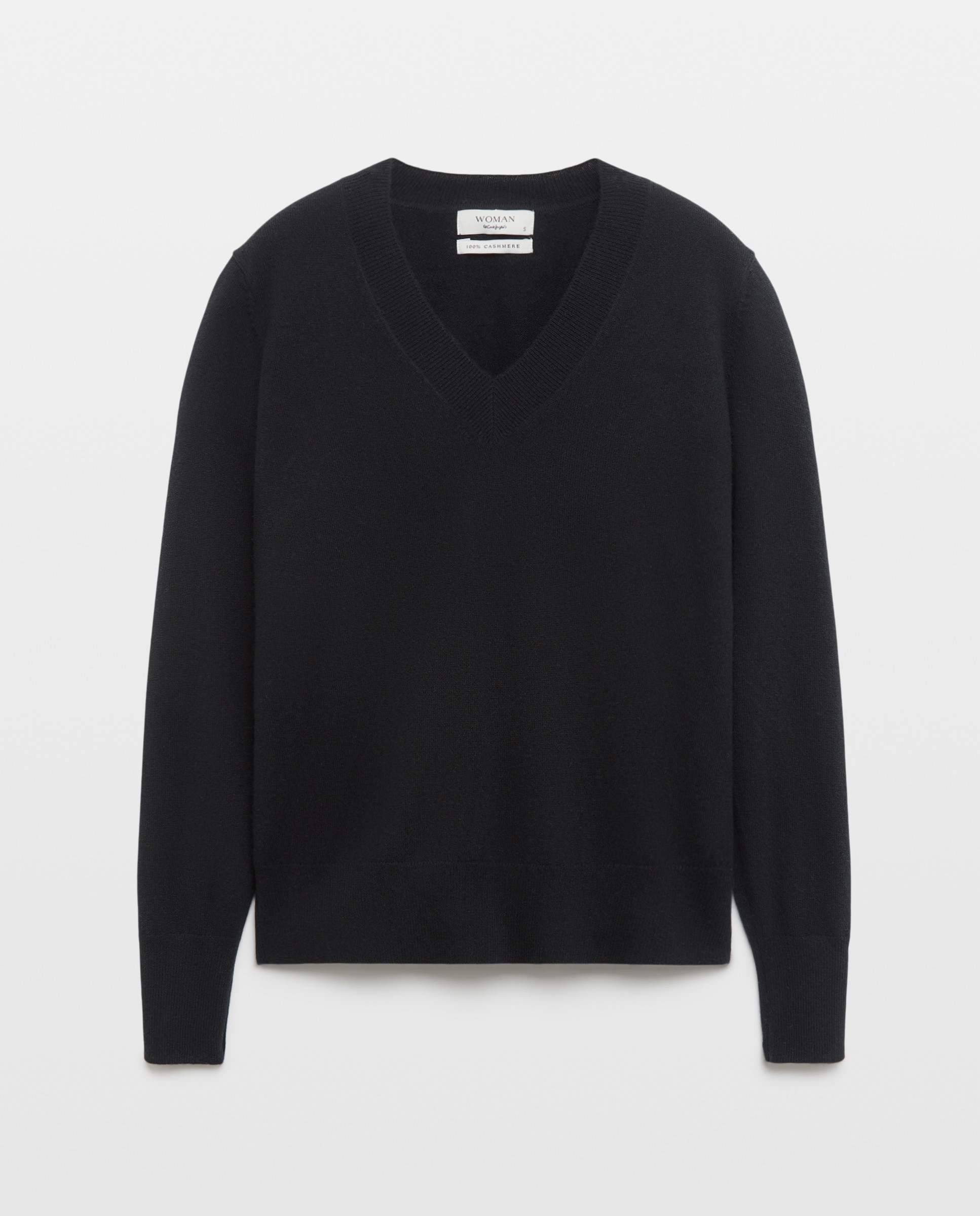 Camisola de Malha 100% Caxemira com Decote em Bico Preto-5