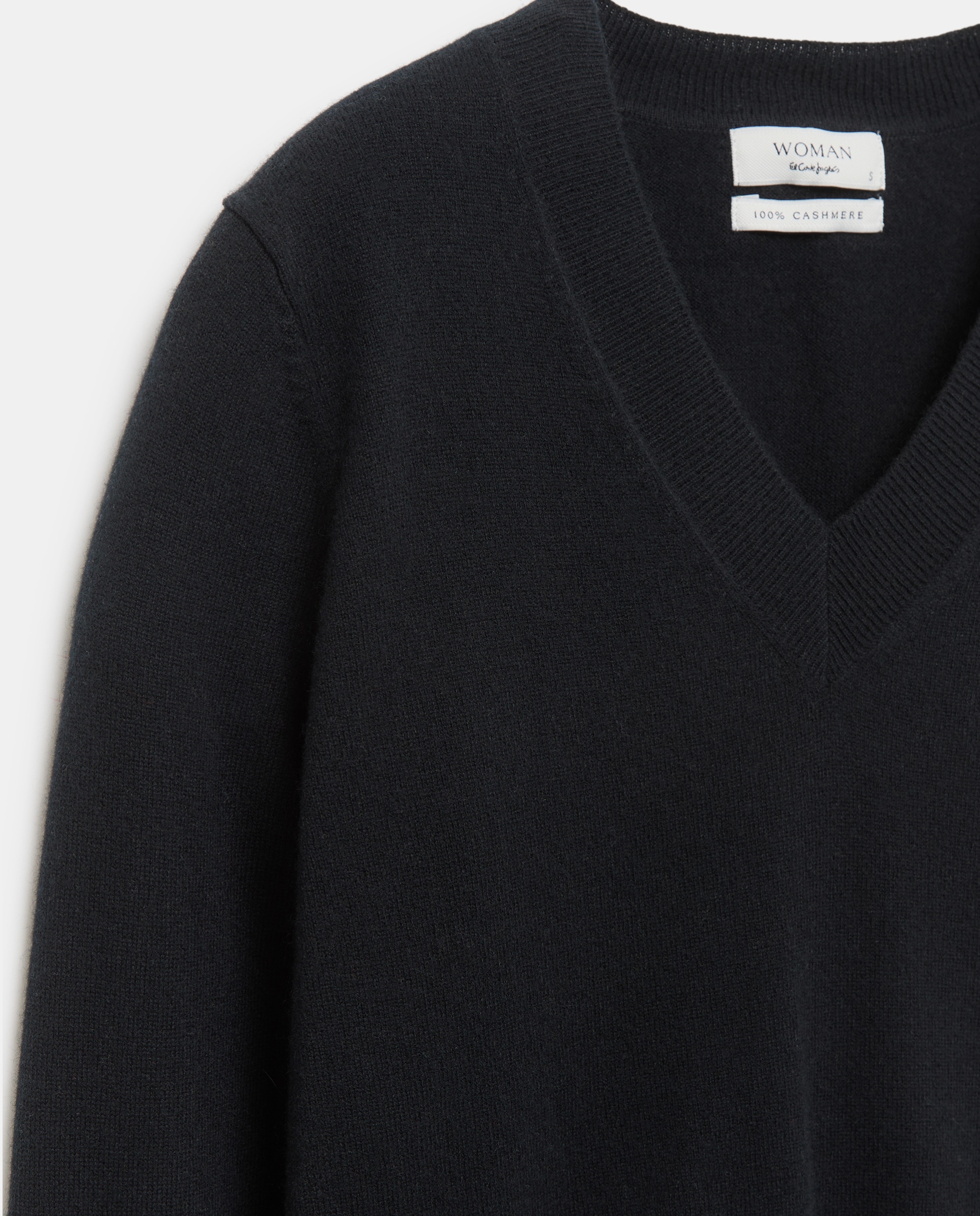 Camisola de Malha 100% Caxemira com Decote em Bico Preto-6