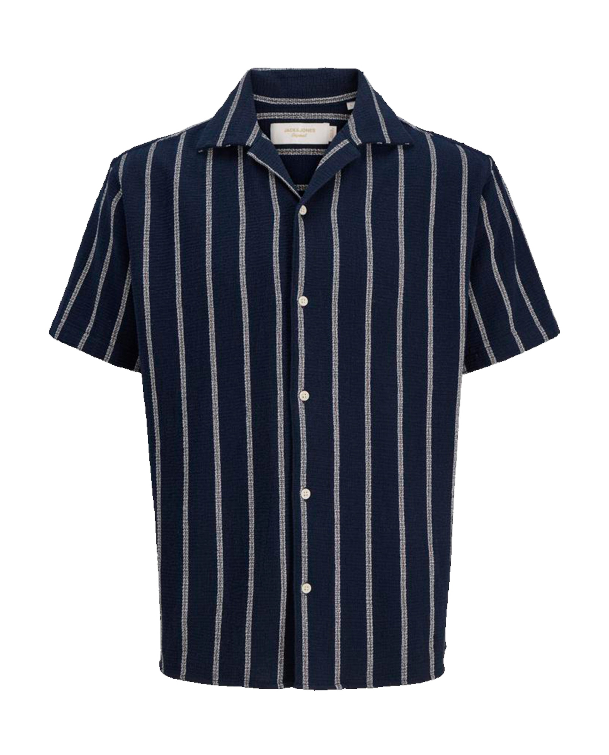 Camisa de Manga Curta às Riscas Relaxed Fit Azul-marinho-6