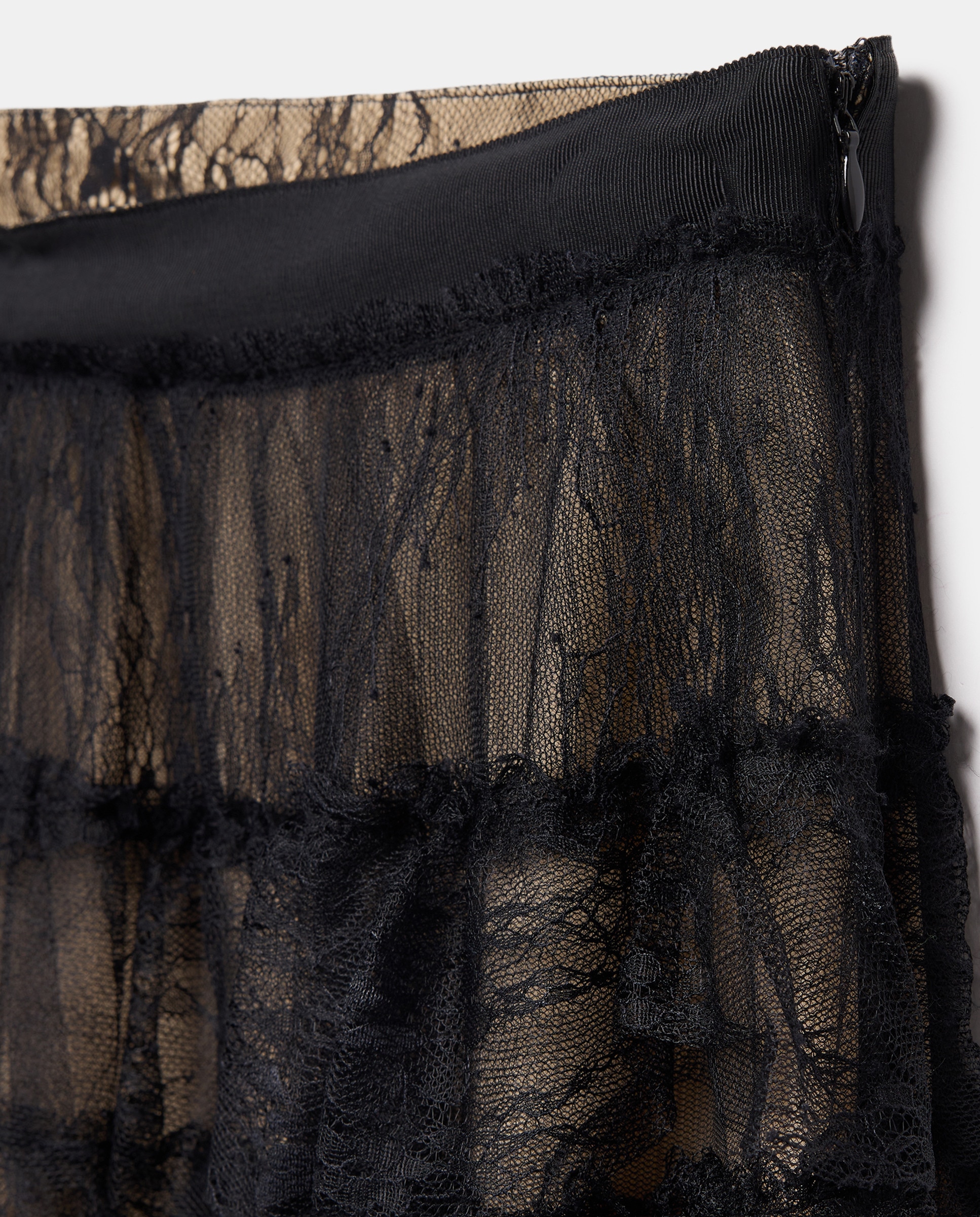 Saia Comprida com Camadas de Renda Preto-5