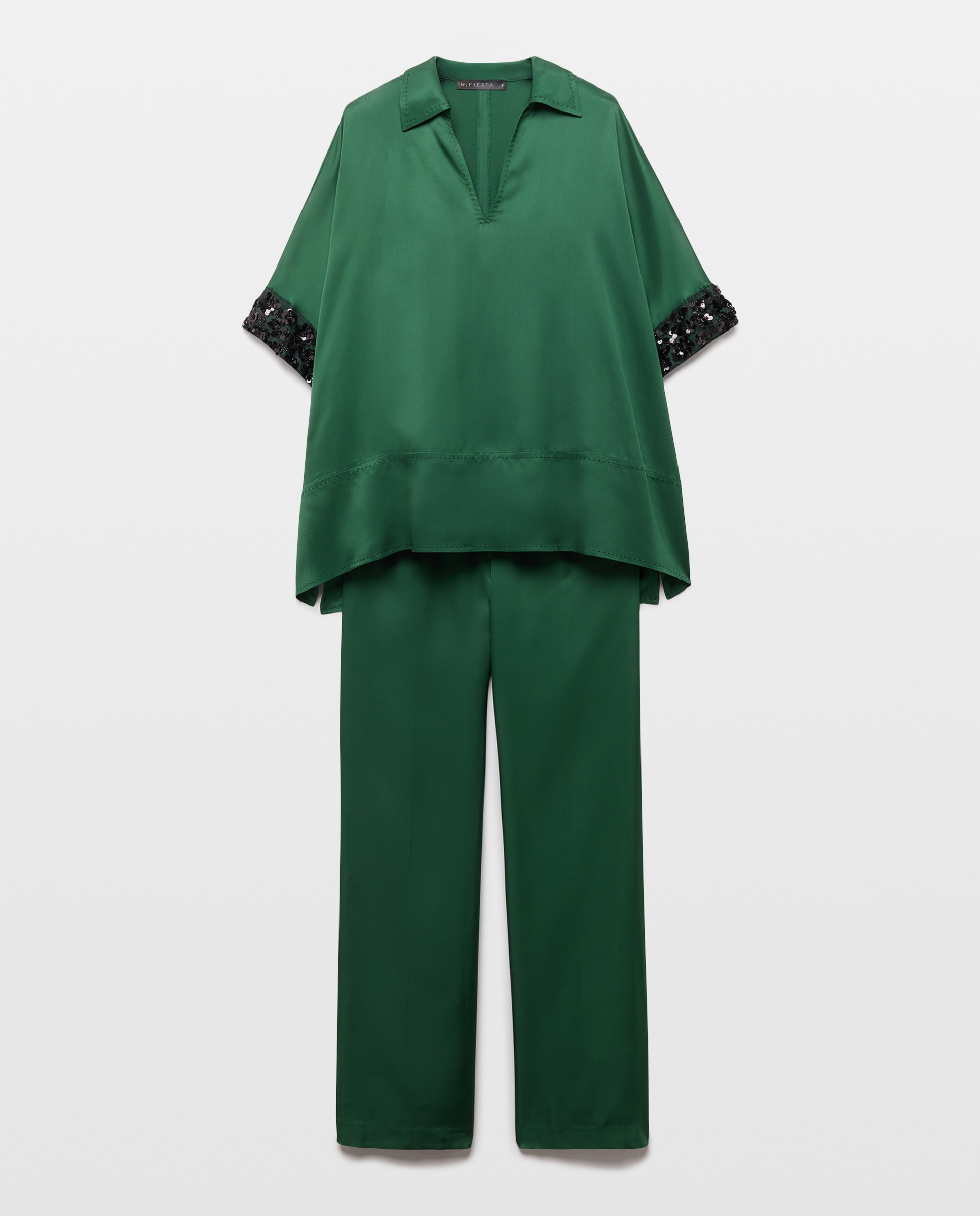 Conjunto de Duas Peças com Colarinho de Polo e Mangas Bordadas Verde-5