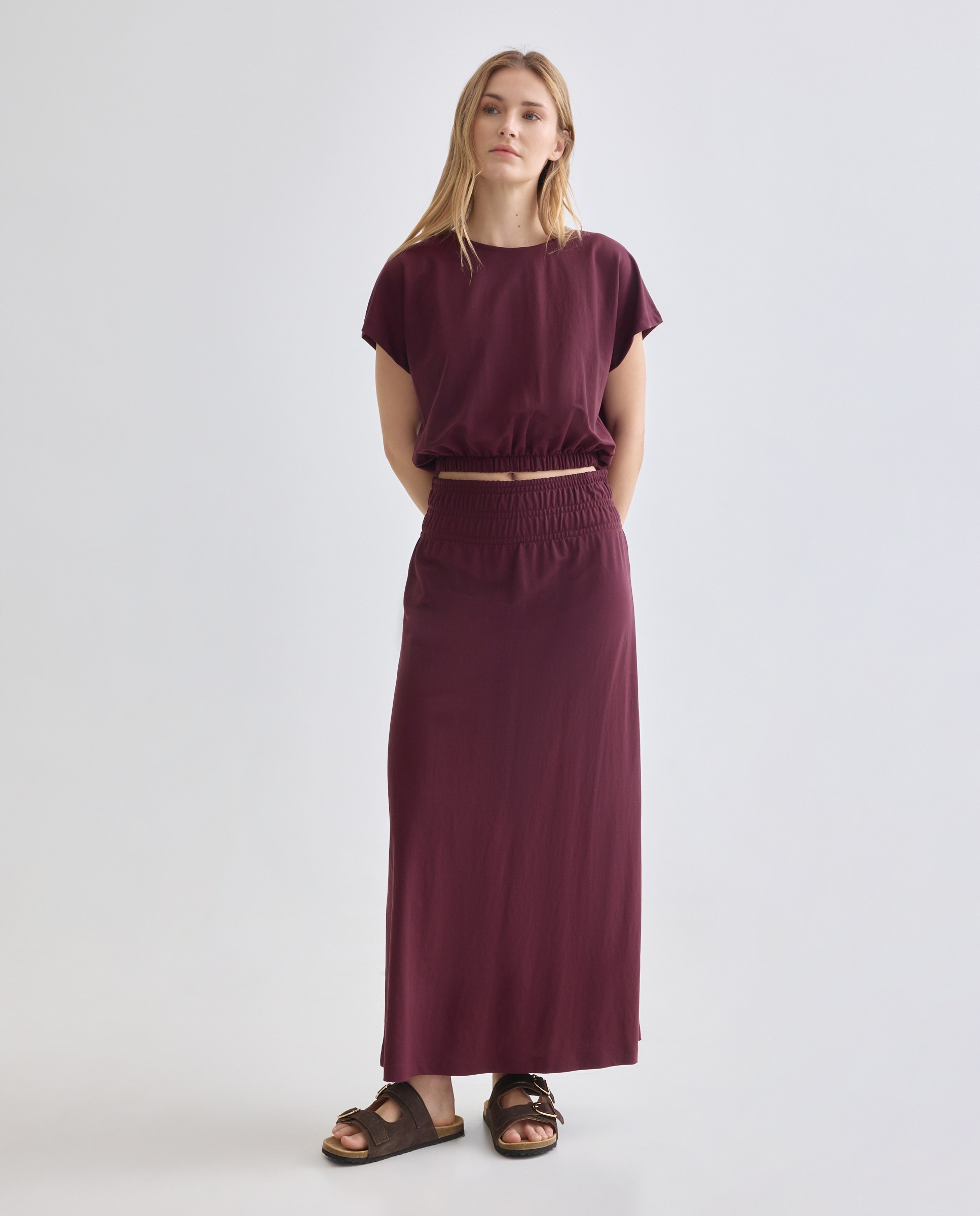 Imagen 0 de Falda midi de mujer con cintura fruncida