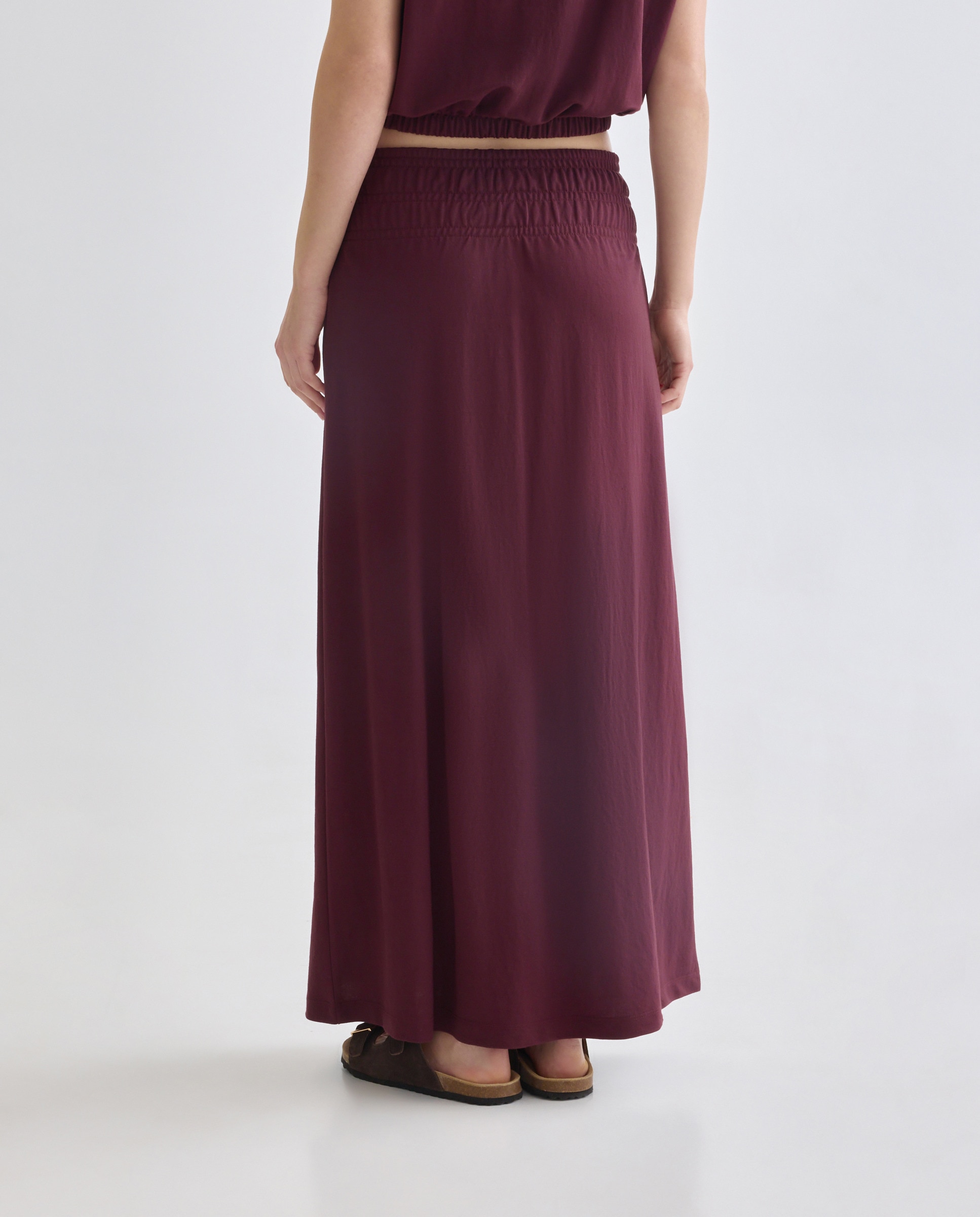 Falda midi de mujer con cintura fruncida Burdeos-3