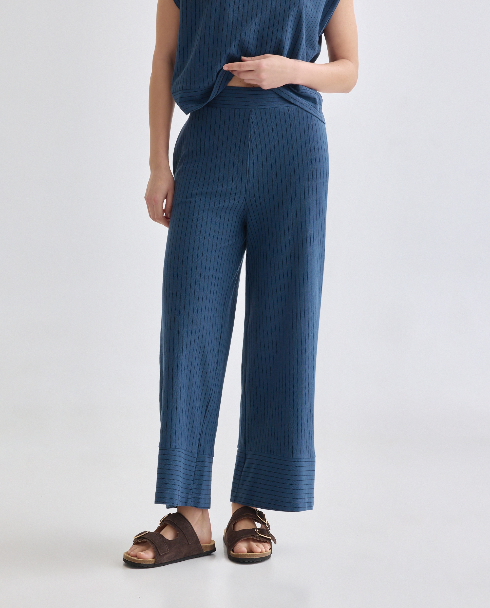 Pantalon de mujer ancho de rayas Azul-2