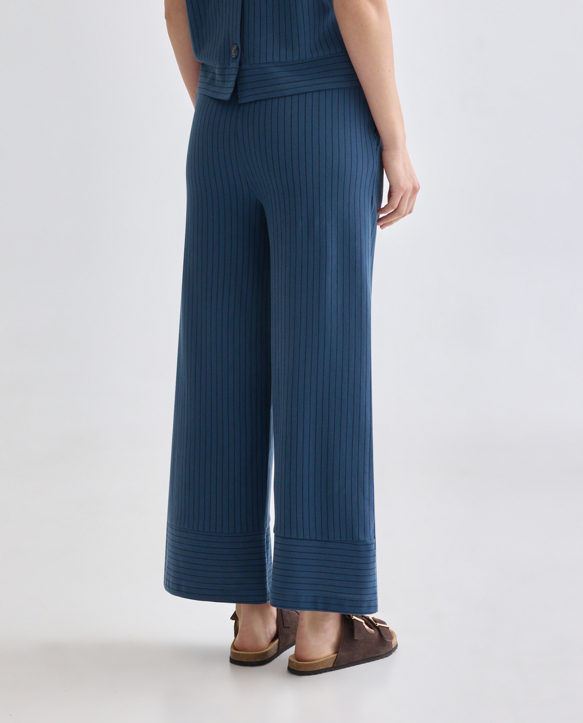 Pantalon de mujer ancho de rayas Azul-3