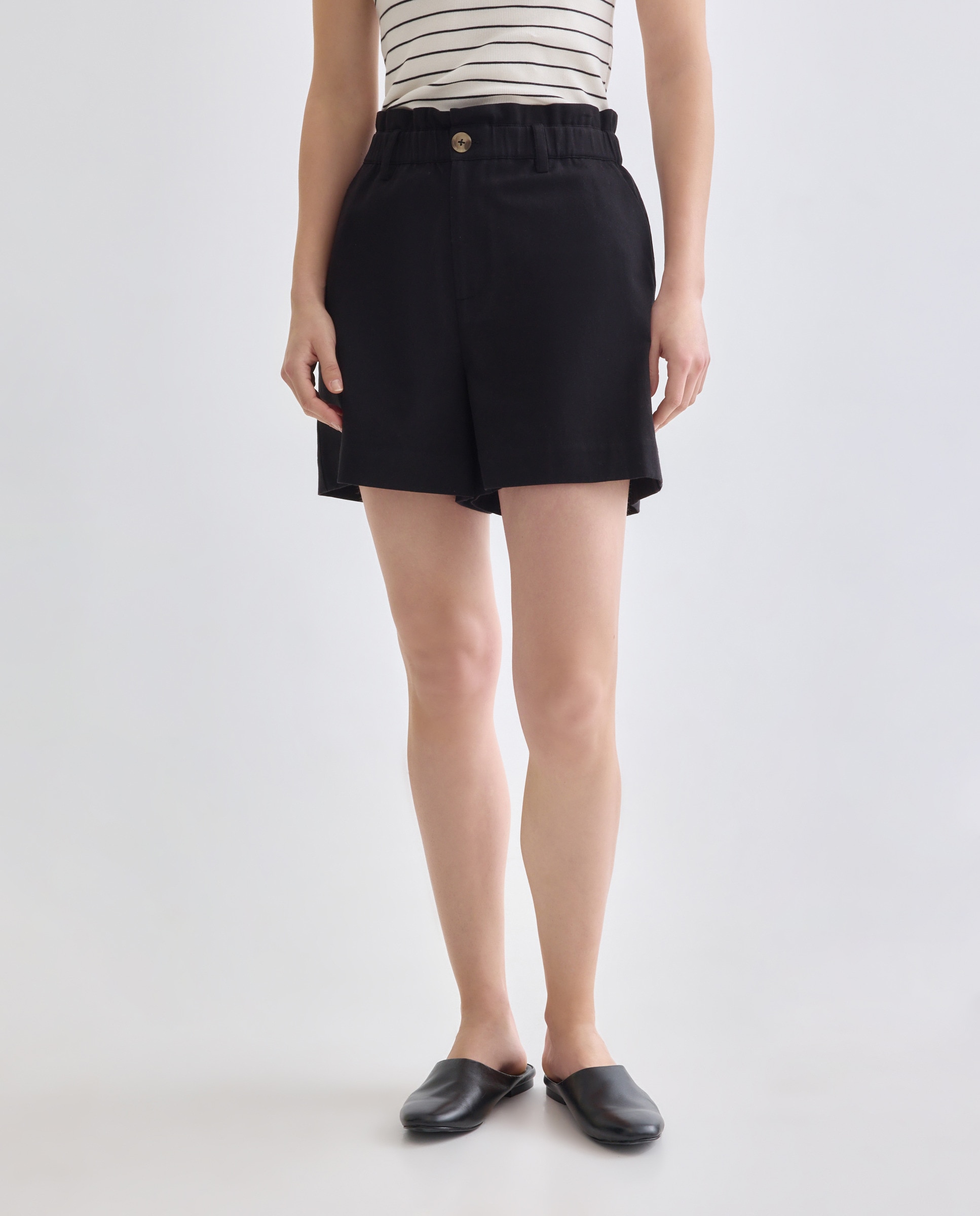 Shorts de mujer con cintura elástica Negro-2