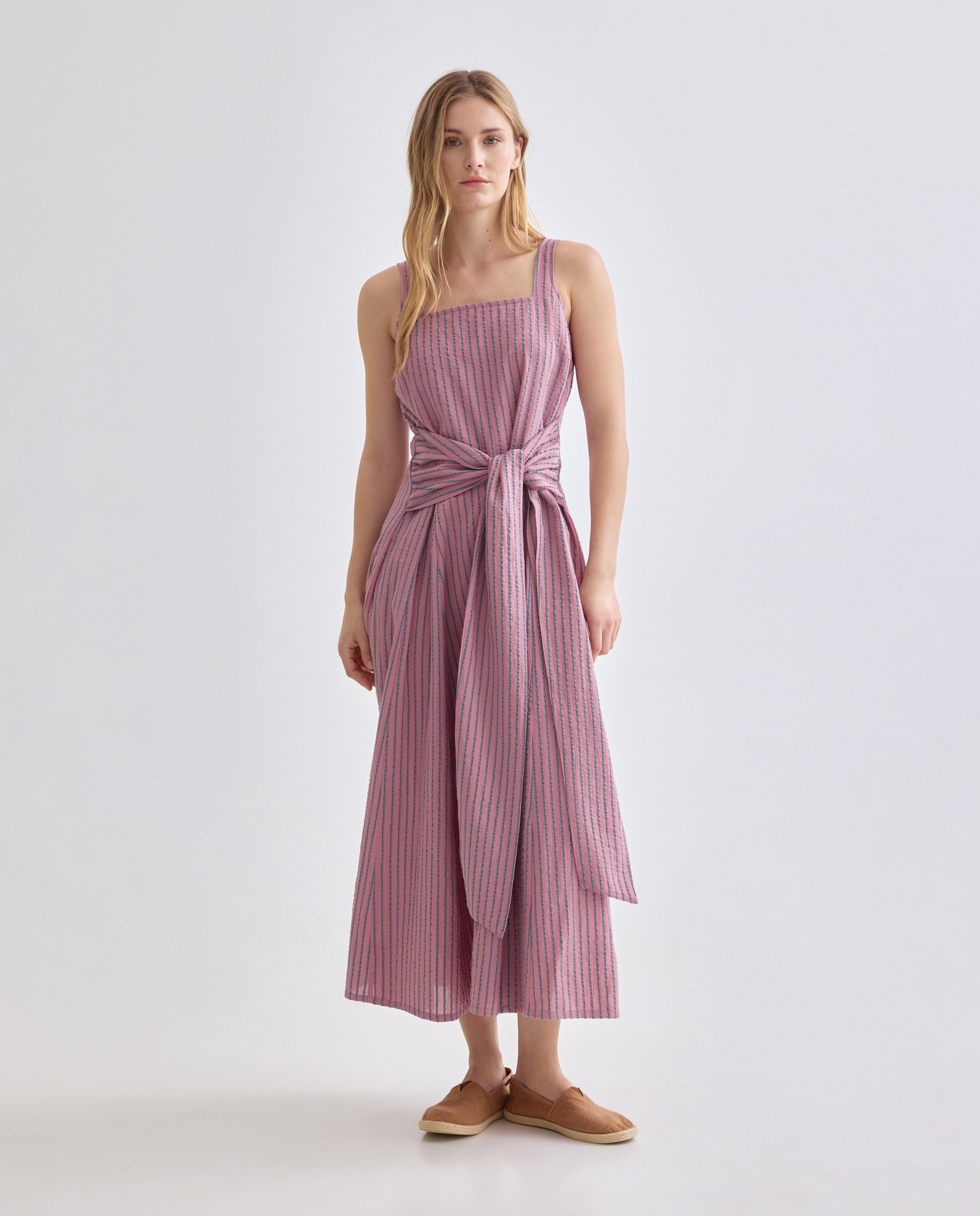 Vestido de mujer lazada de rayas Rosa-2