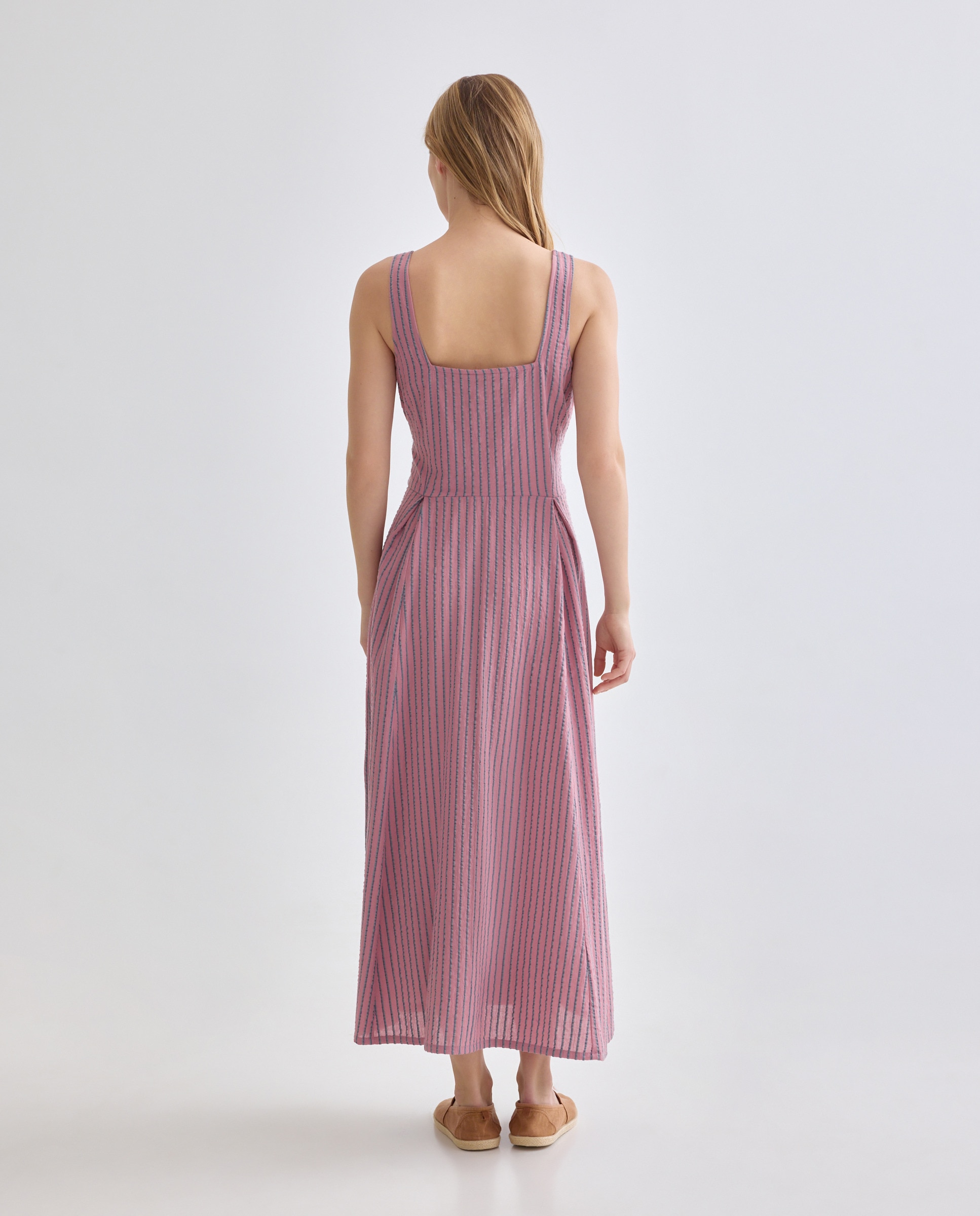 Vestido de mujer lazada de rayas Rosa-3