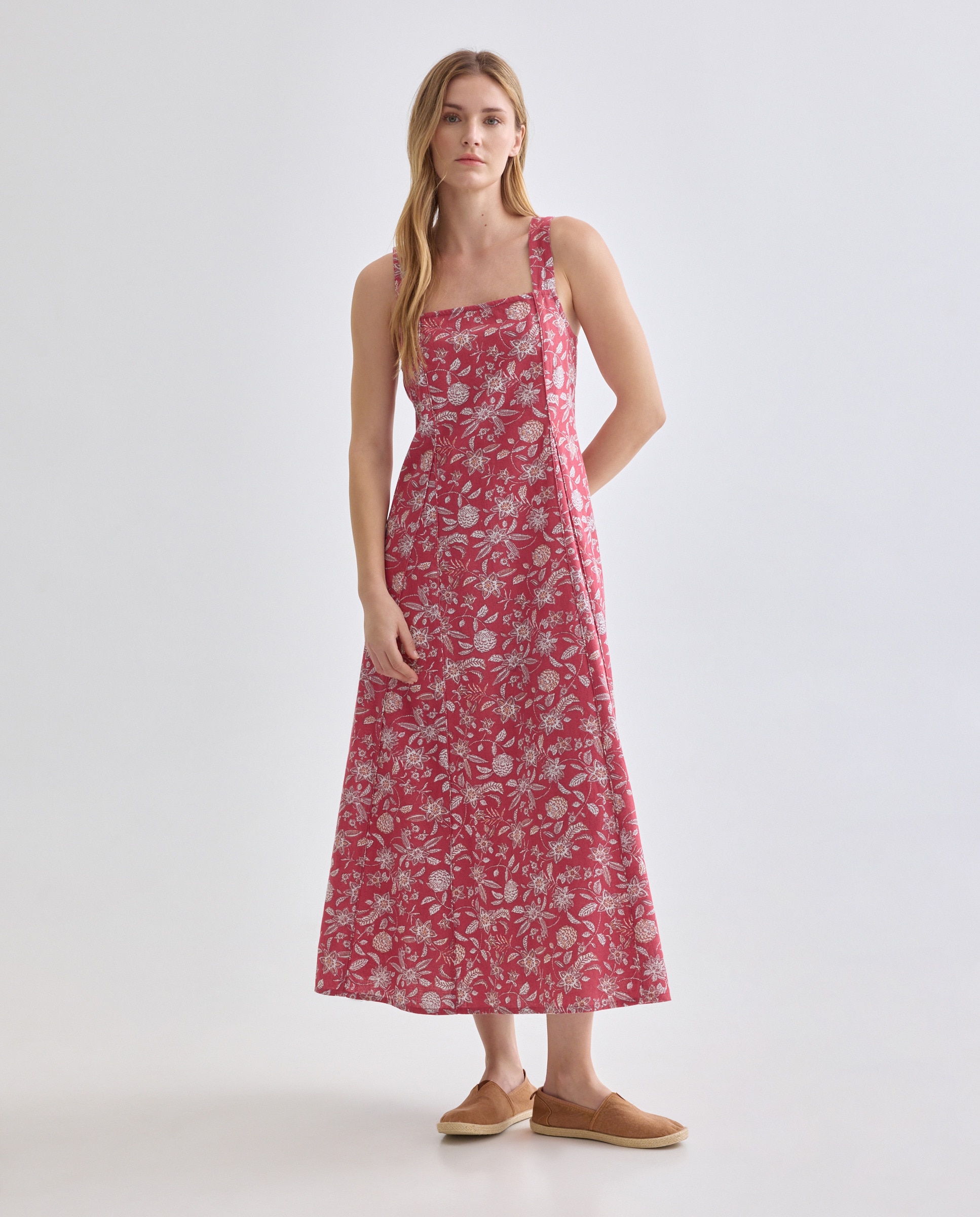 Vestido de mujer de flores con lino 600 Rojo-2