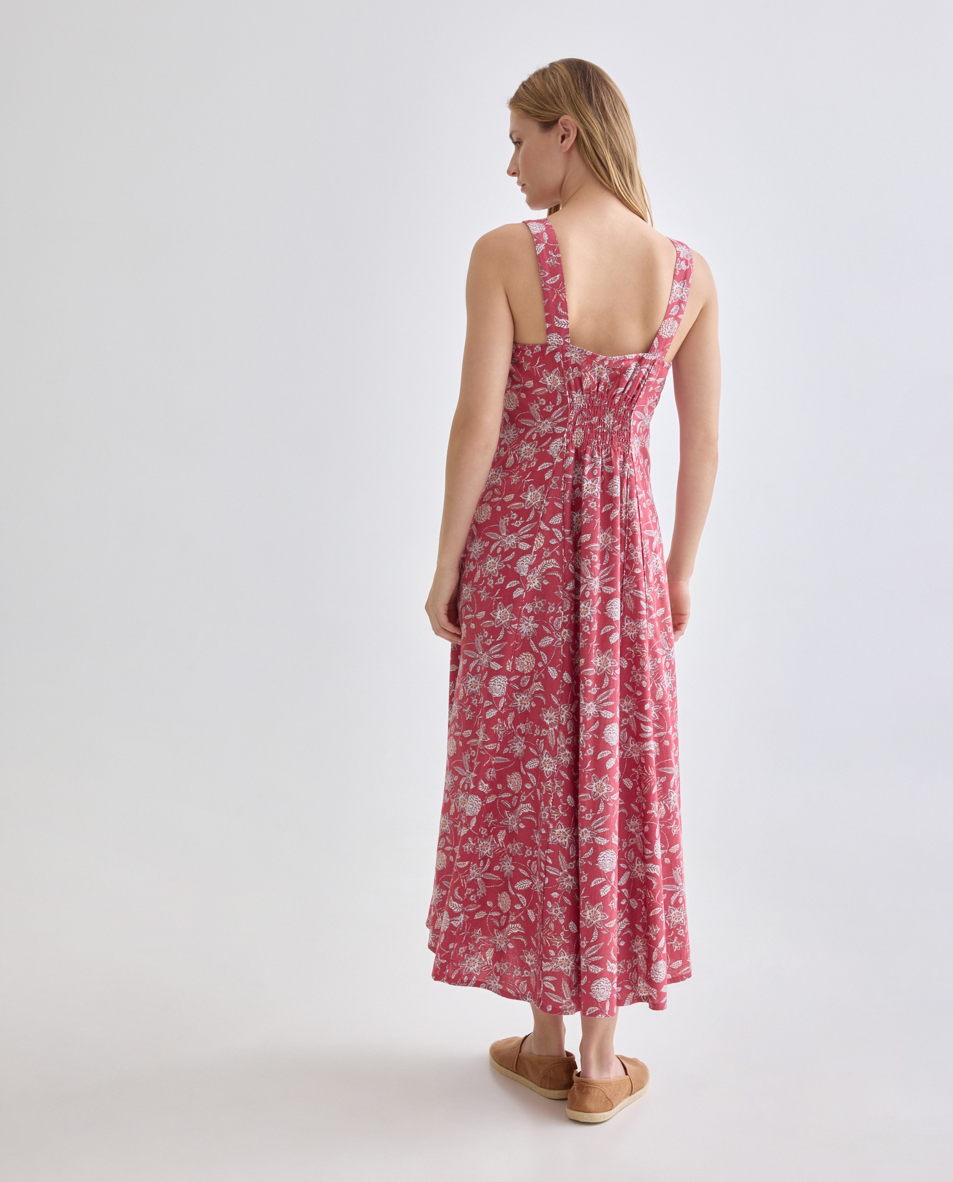 Vestido de mujer de flores con lino 600 Rojo-3