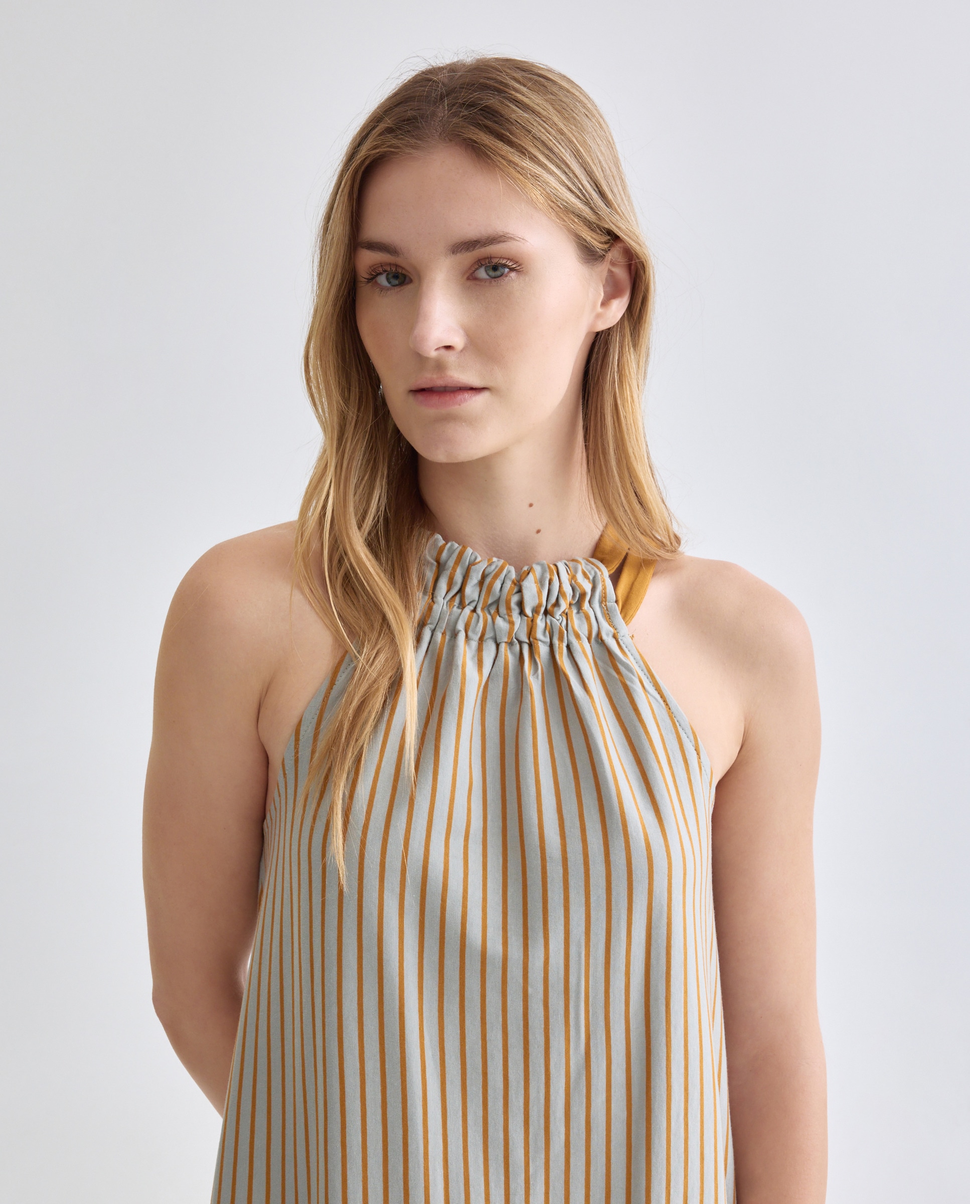 Vestido básico de mujer cuello halter rayas Multicolor-2
