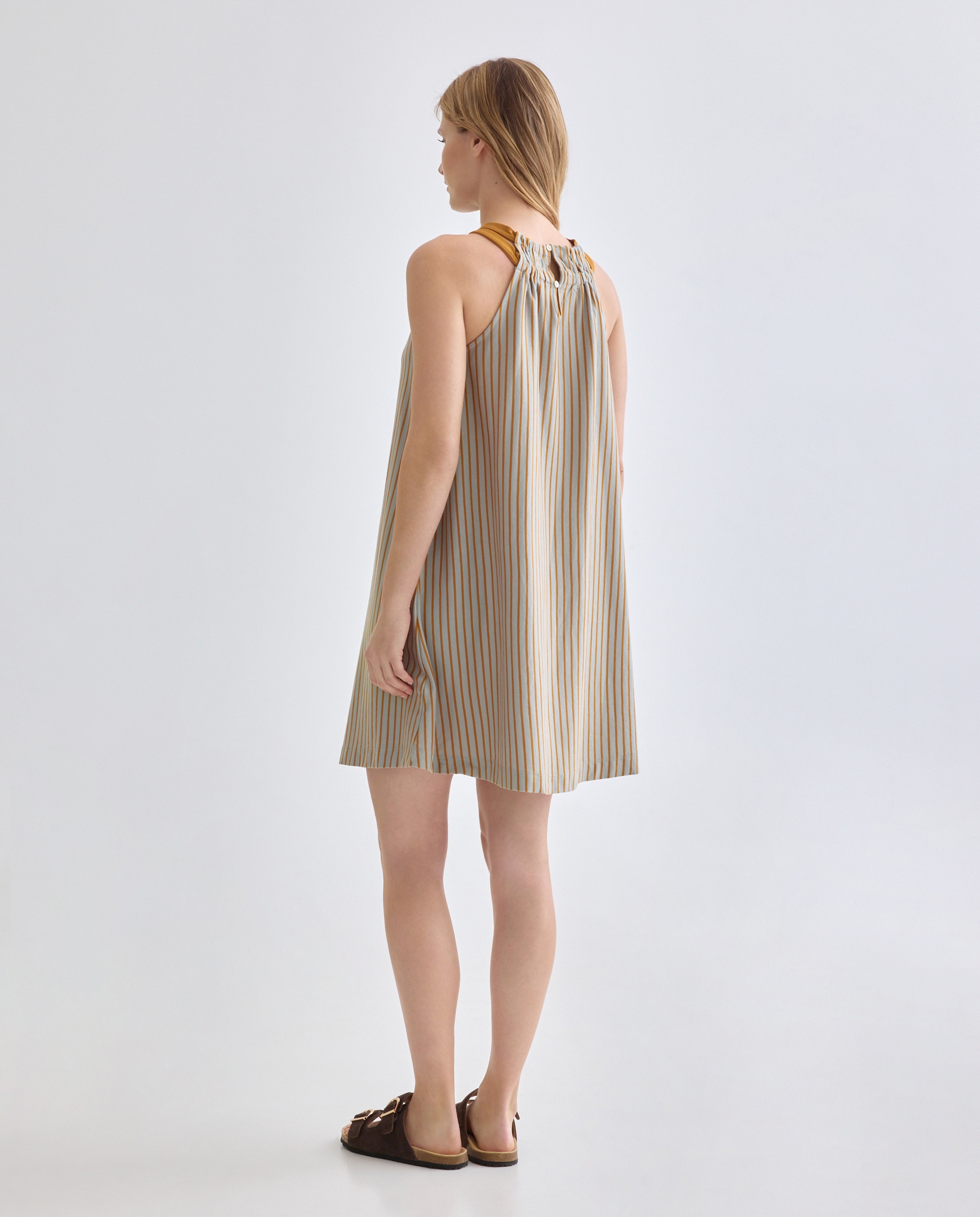 Vestido básico de mujer cuello halter rayas Multicolor-3