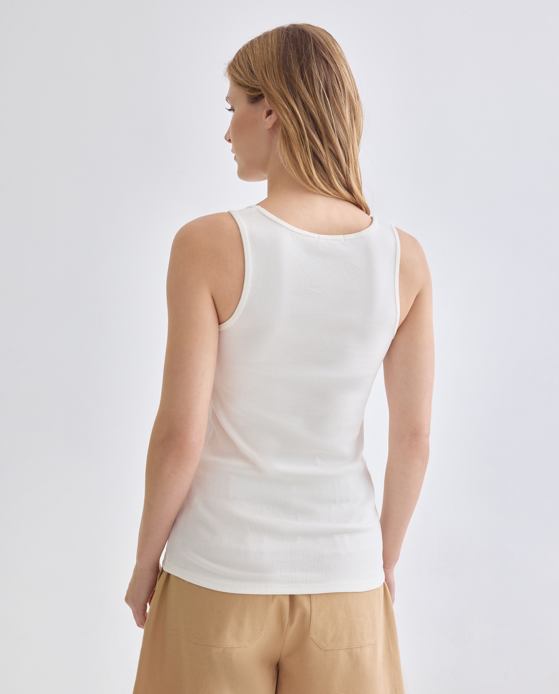 Camiseta básica de tirantes de mujer de canalé Blanco-3