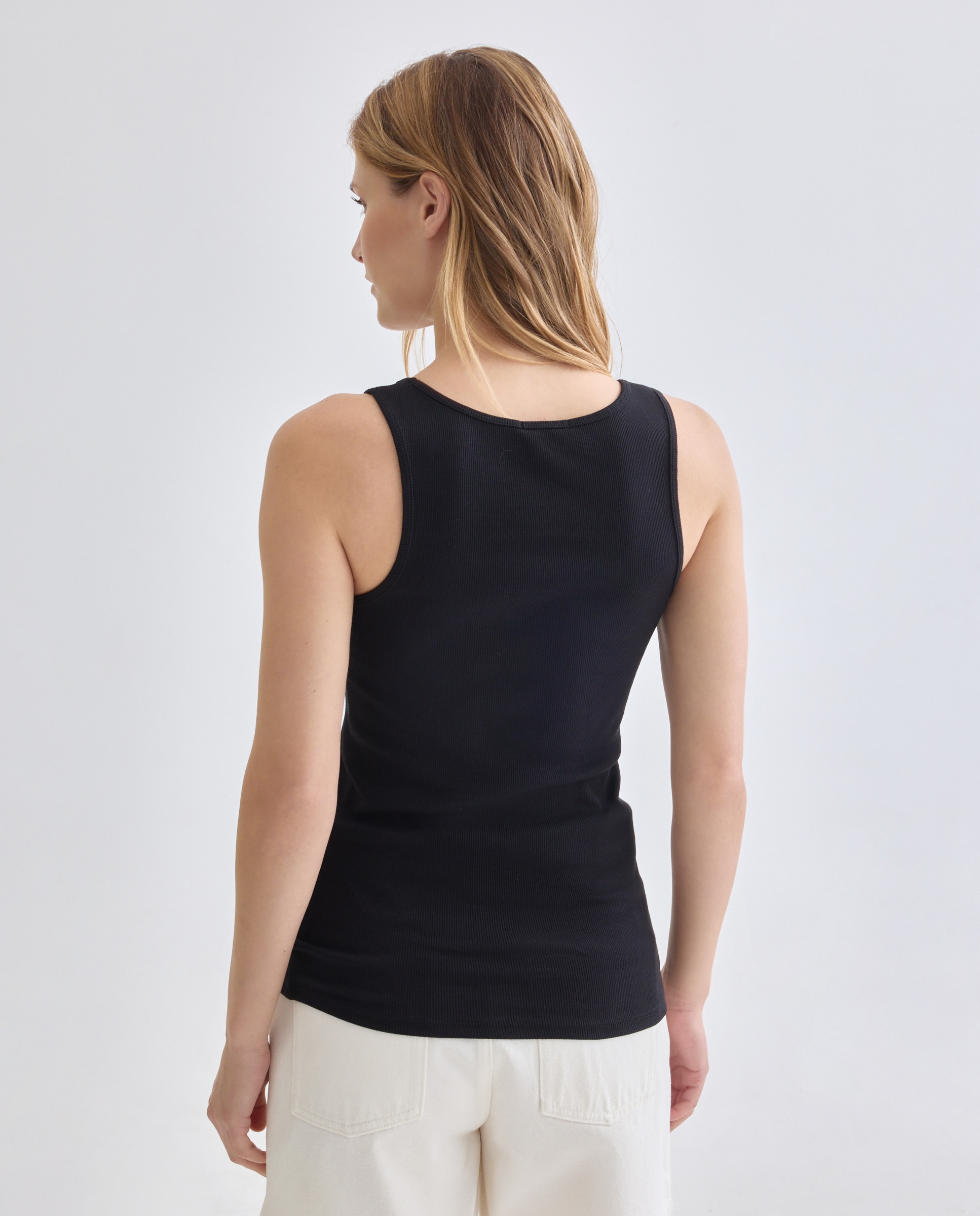 Camiseta básica de tirantes de mujer de canalé Negro-3