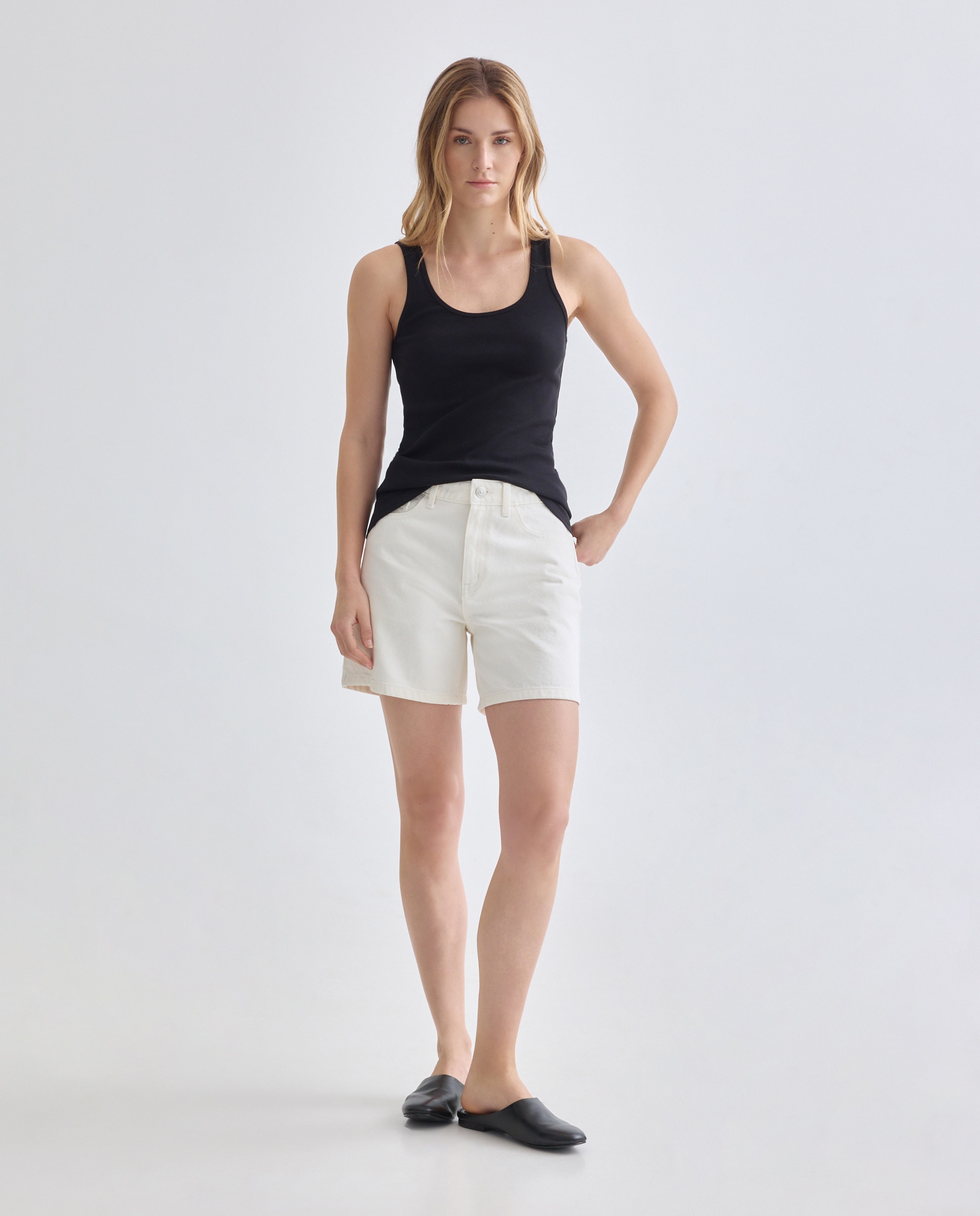 Camiseta básica de tirantes de mujer de canalé Negro-2